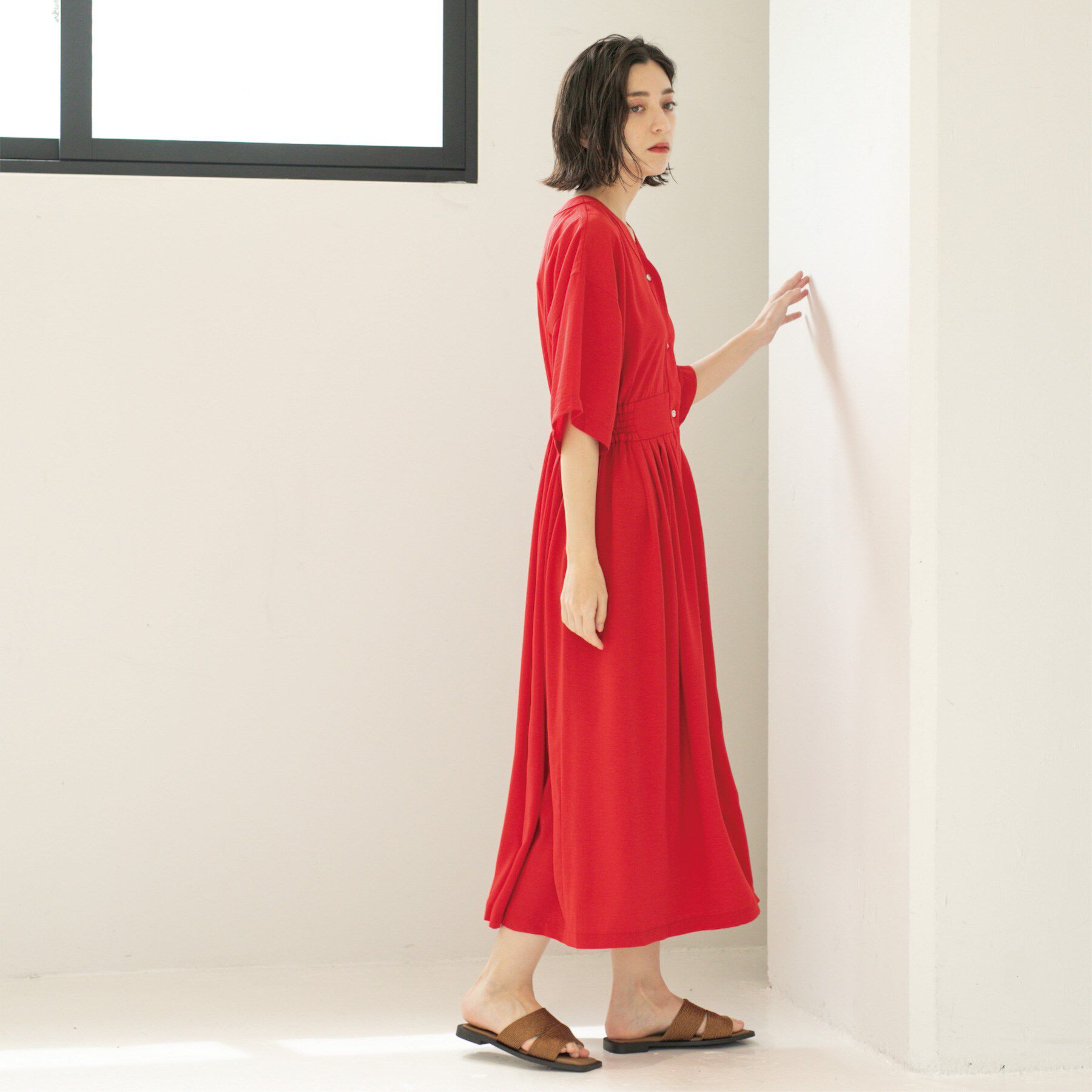 OPAQUE.CLIP「シャーリングフィット＆フレアワンピース【洗濯機洗い可】」|ワンピース|