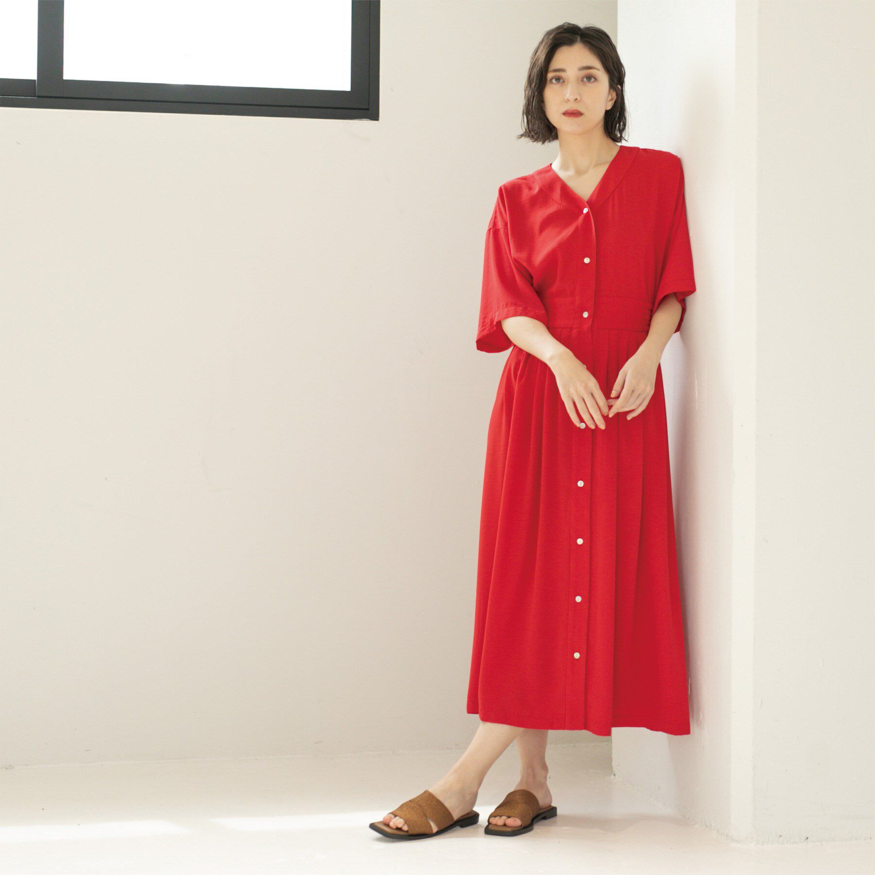 OPAQUE.CLIP「シャーリングフィット＆フレアワンピース【洗濯機洗い可】」|ワンピース|