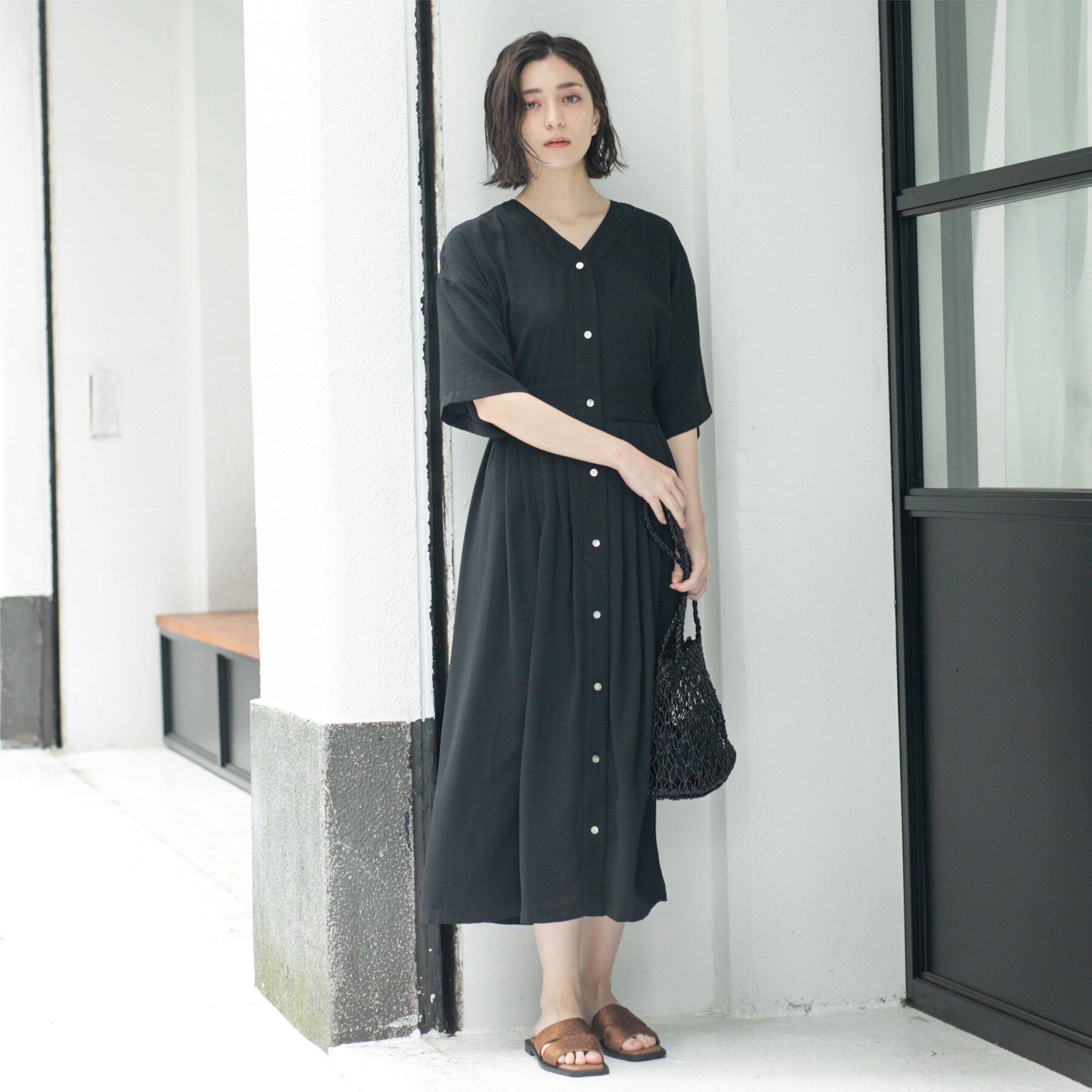 OPAQUE.CLIP「シャーリングフィット＆フレアワンピース【洗濯機洗い可】」|ワンピース|