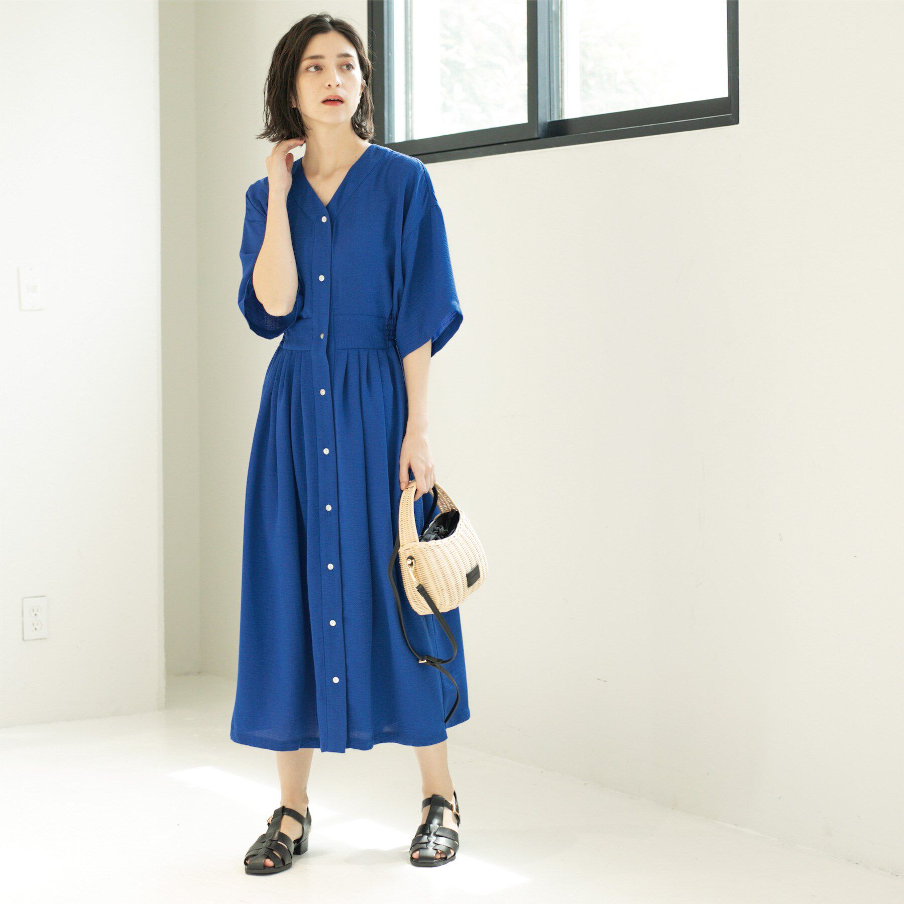 OPAQUE.CLIP「シャーリングフィット＆フレアワンピース【洗濯機洗い可】」|ワンピース|