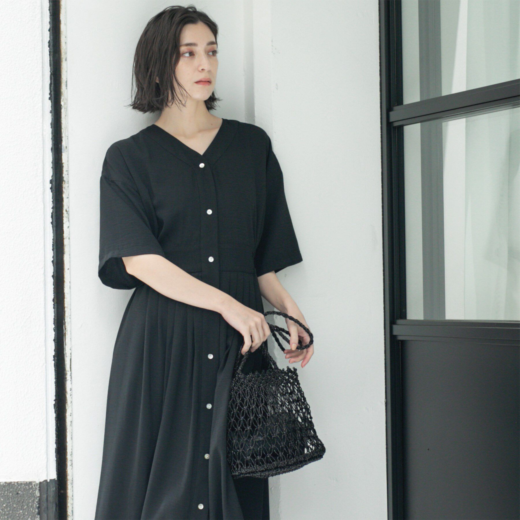 OPAQUE.CLIP「シャーリングフィット＆フレアワンピース【洗濯機洗い可】」|ワンピース|