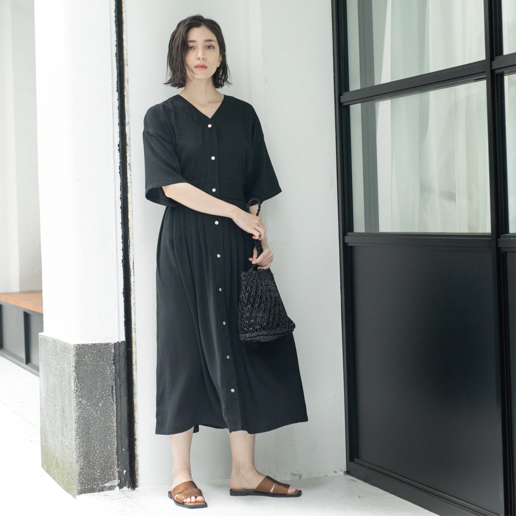 OPAQUE.CLIP「シャーリングフィット＆フレアワンピース【洗濯機洗い可】」|ワンピース|