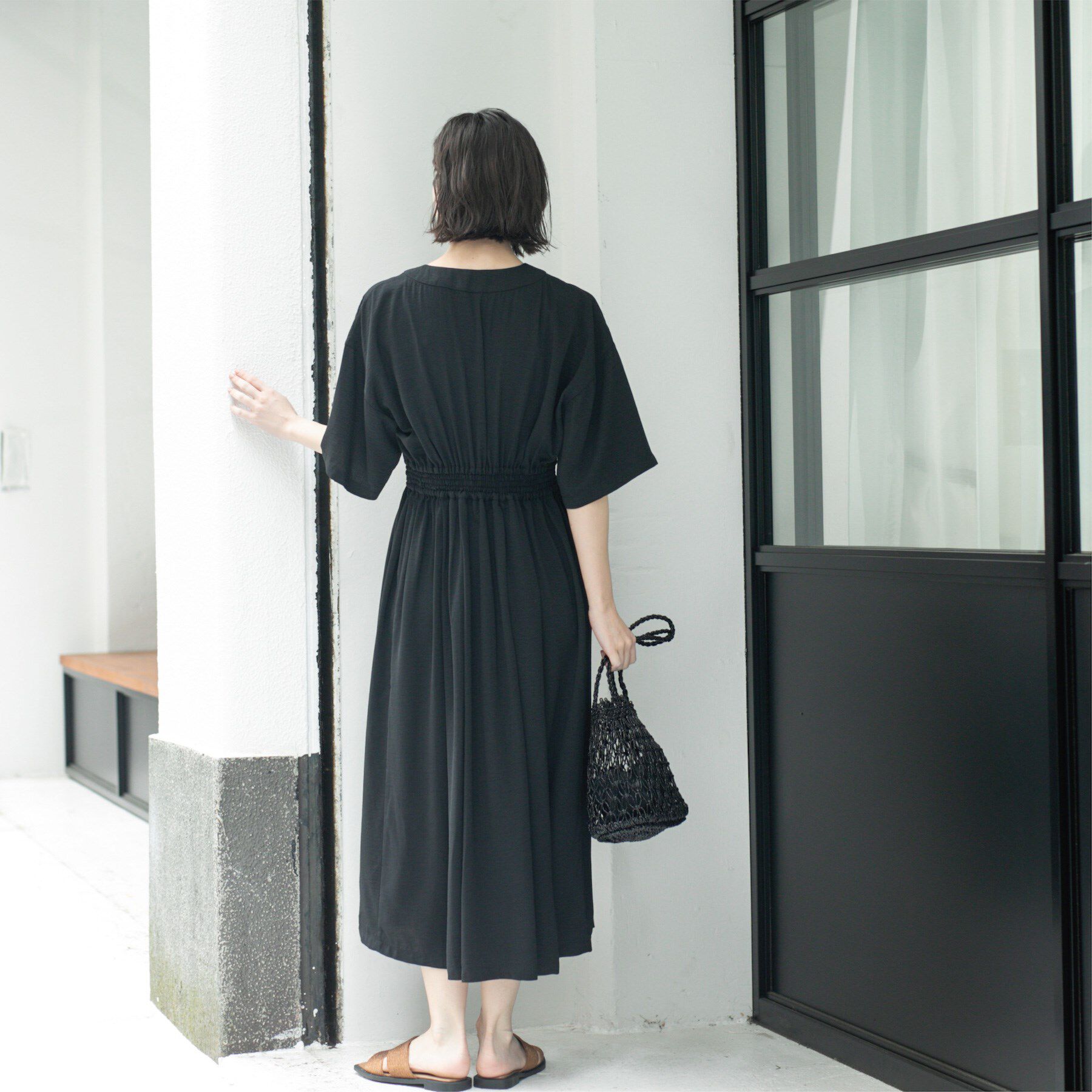 OPAQUE.CLIP「シャーリングフィット＆フレアワンピース【洗濯機洗い可】」|ワンピース|