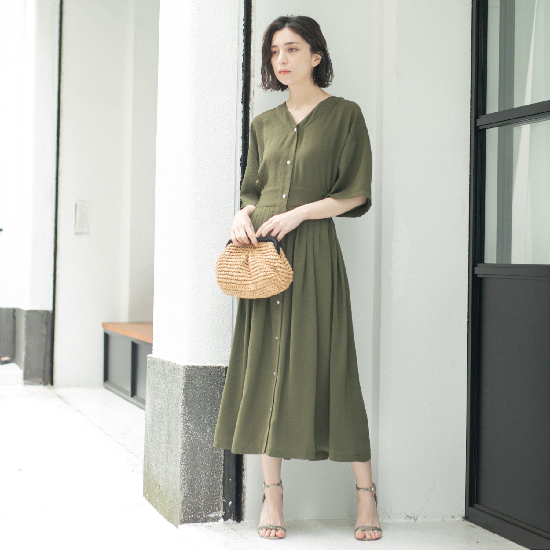 OPAQUE.CLIP「シャーリングフィット＆フレアワンピース【洗濯機洗い可】」|ワンピース|