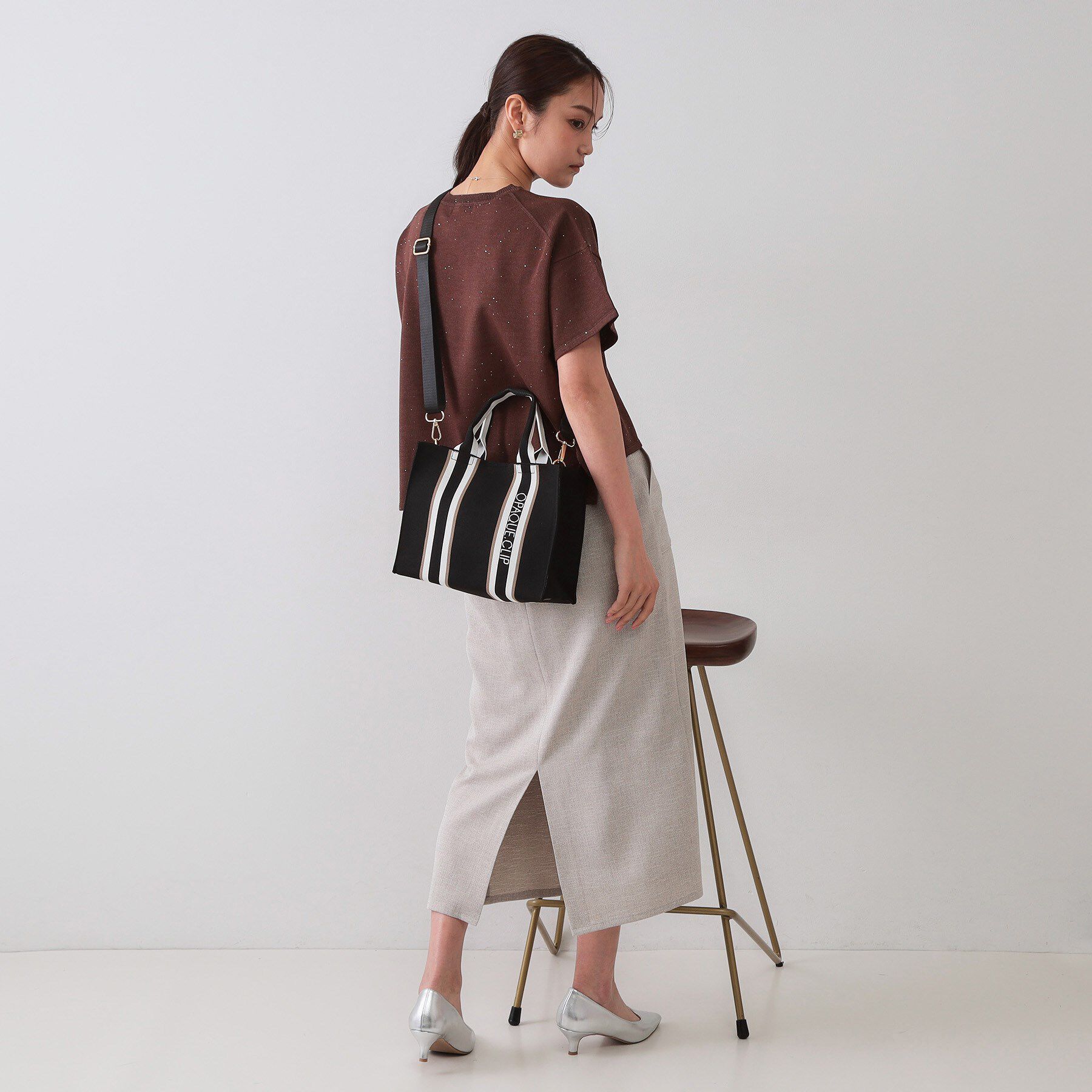 OPAQUE.CLIP「【2WAY】ラインハンドルスクエアニットミドルトートバッグ」|トートバッグ|