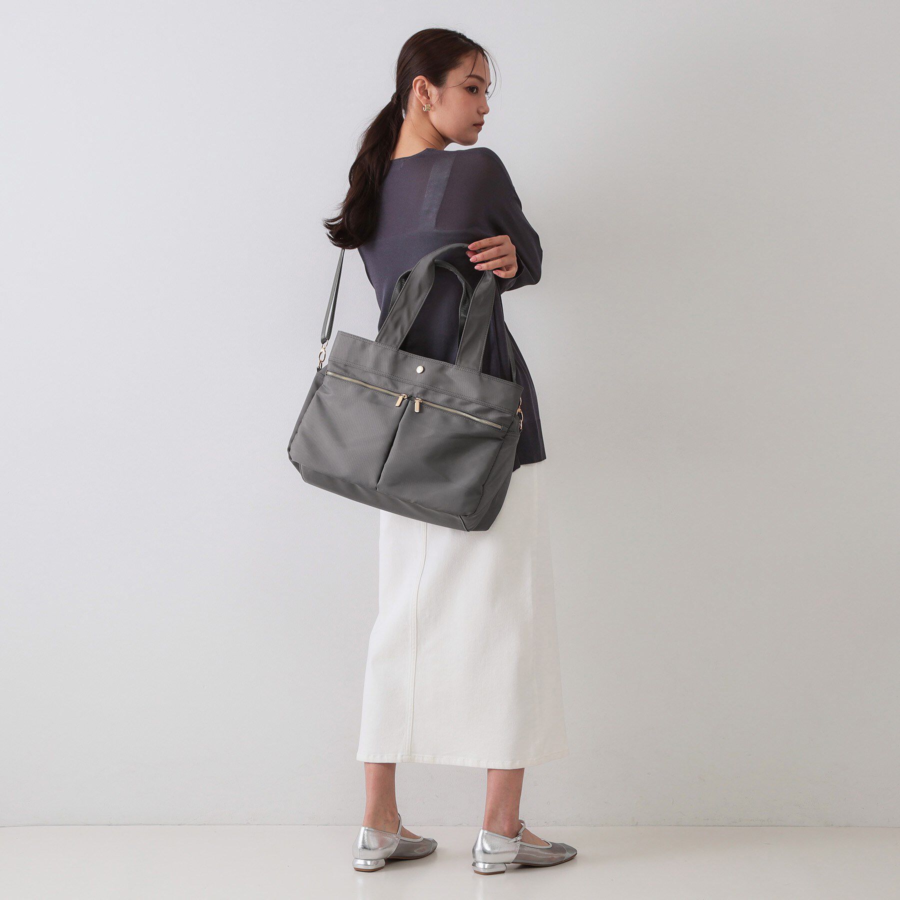 OPAQUE.CLIP「【撥水加工/2WAY/多ポケット】ツイルビッグサイズトートバッグ」|トートバッグ|
