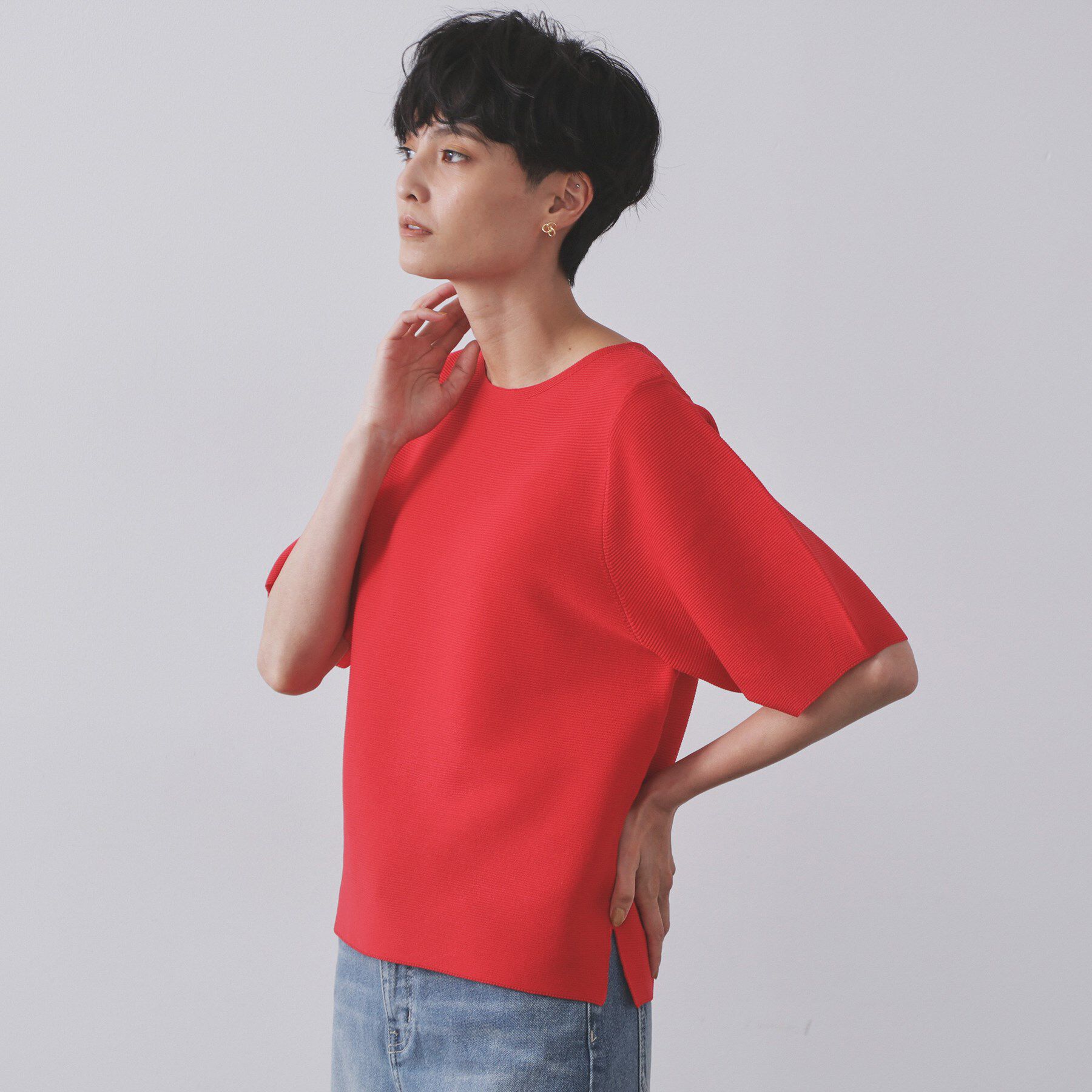 OPAQUE.CLIP「ガーターボリュームスリーブニット【UVケア/洗濯機洗い可】」|ニット・セーター|