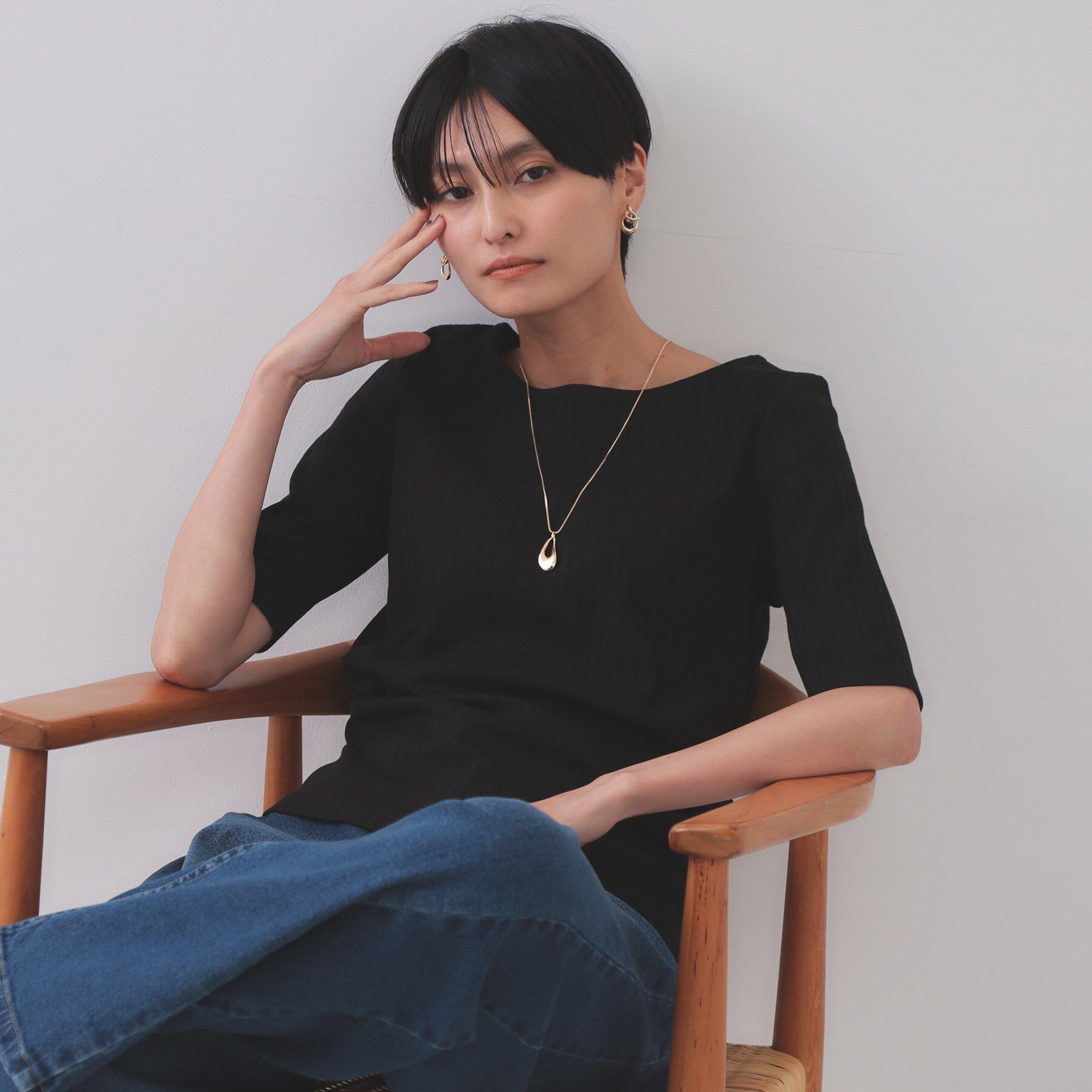 OPAQUE.CLIP「汗染み防止 ボートネックリブカットソー【洗濯機洗い可/抗ピル】」|Tシャツ・カットソー|ブラック(019)