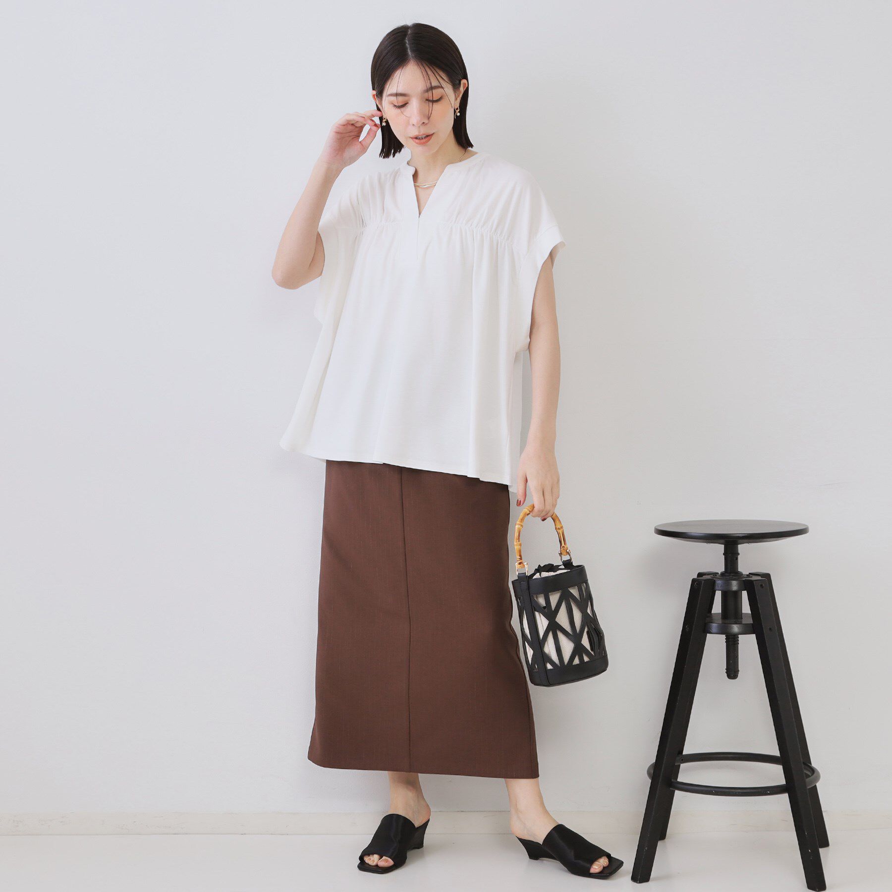 OPAQUE.CLIP「スキッパーフレアカットソー【接触冷感/洗濯機洗い可】」|Tシャツ・カットソー|