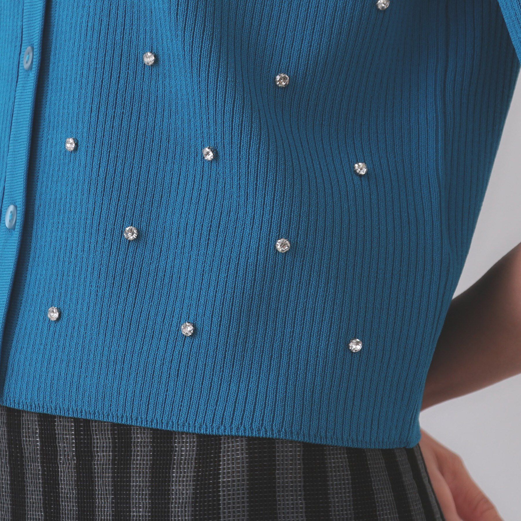 OPAQUE.CLIP「フロントビジューリブニットカーディガン【洗濯機洗い可/抗ピル】」|カーディガン|