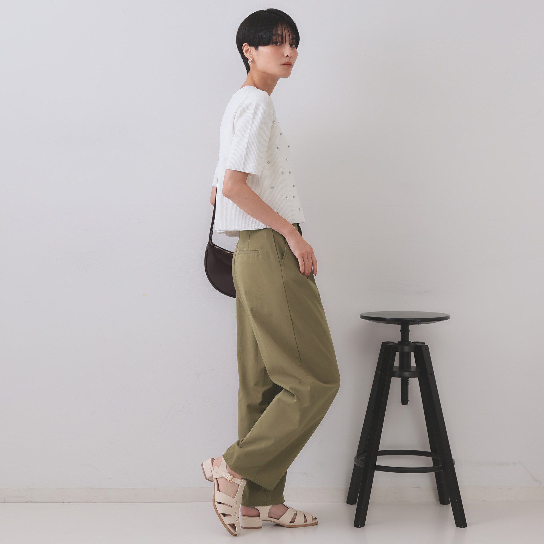 OPAQUE.CLIP「フロントビジューリブニットカーディガン【洗濯機洗い可/抗ピル】」|カーディガン|