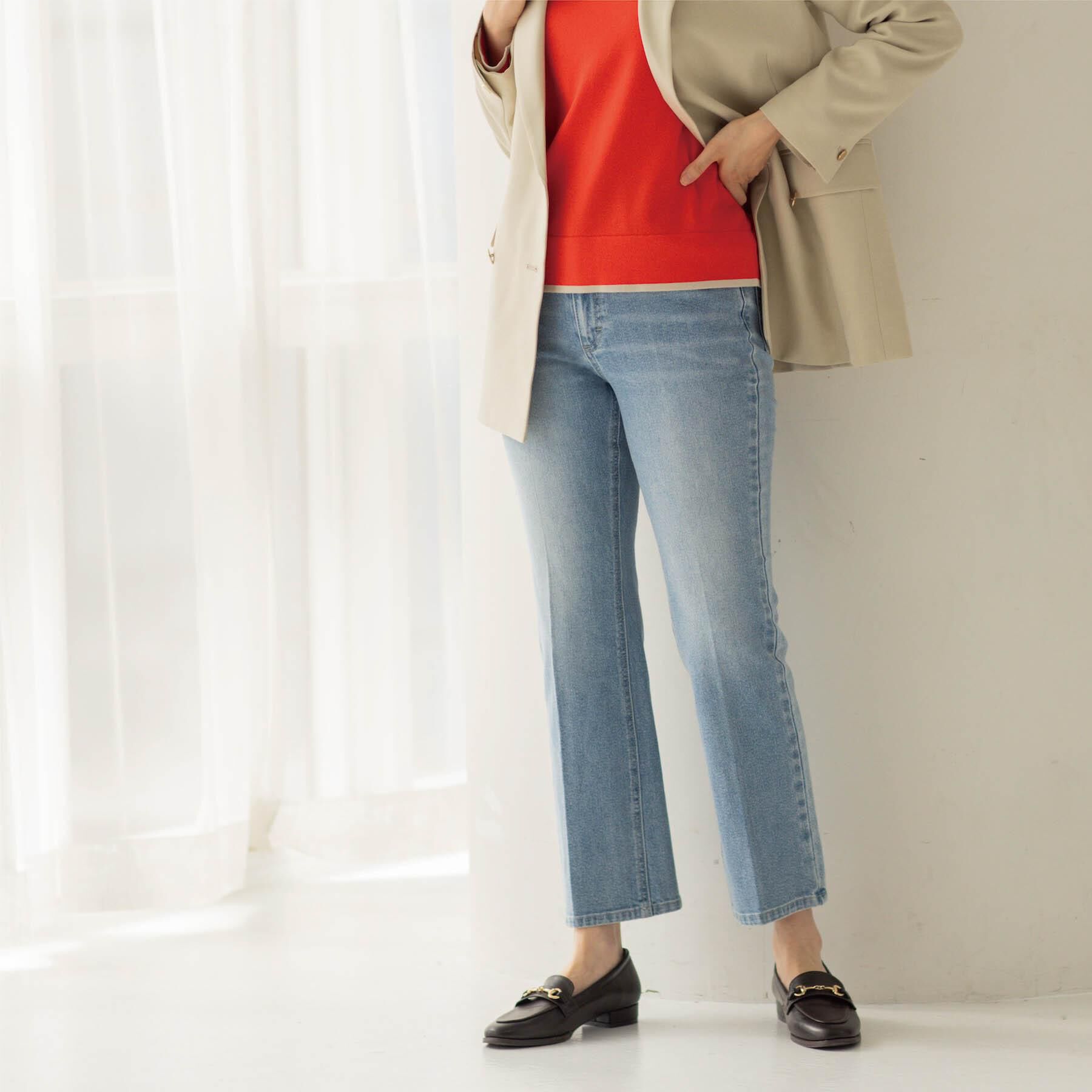 OPAQUE.CLIP「ストレッチセミフレアデニム【洗濯機洗い可】《SS～LL》」|デニム|サックスブルー(09