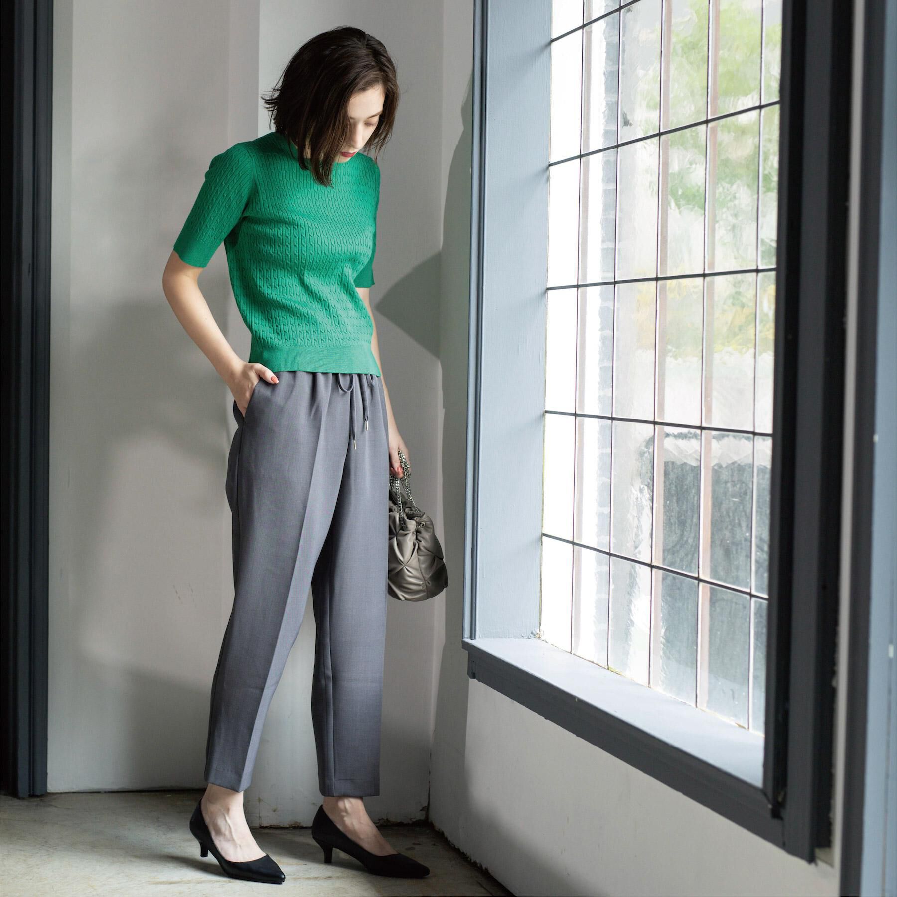 OPAQUE.CLIP「ケーブルハーフスリーブニット【UVケア/洗濯機OK】《6col/S～LL》」|ニット・セーター|