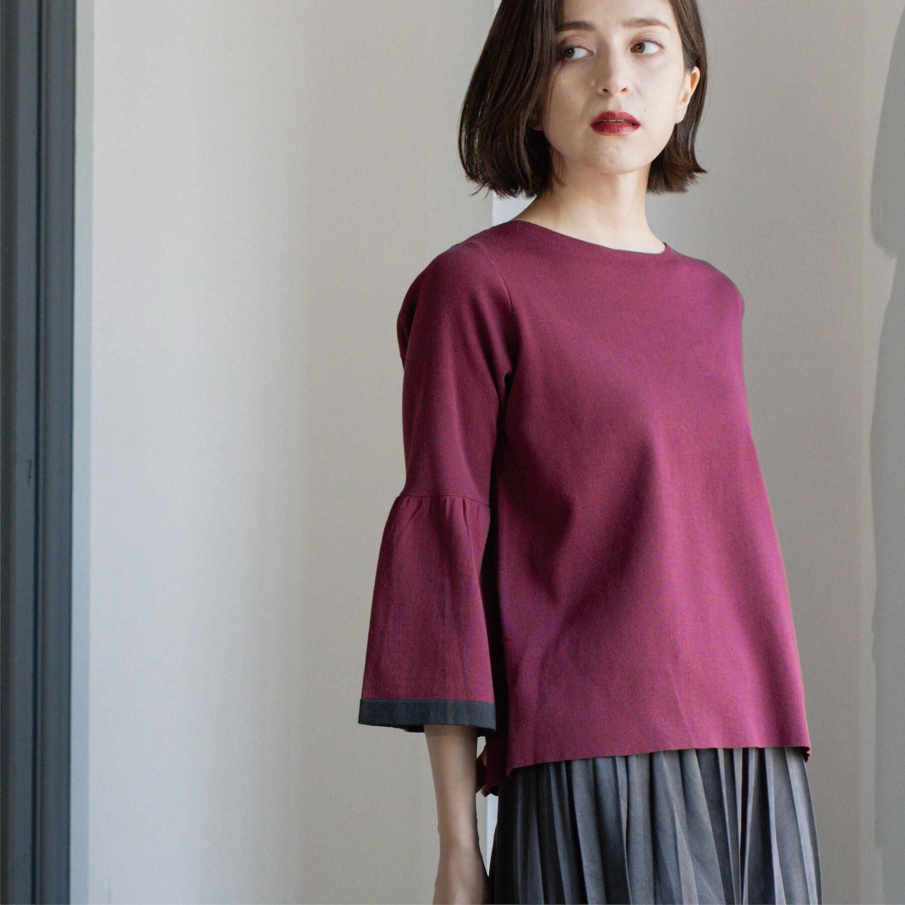 OPAQUE.CLIP「配色フレアスリーブニット【UVケア/洗濯機OK】」|ニット・セーター|