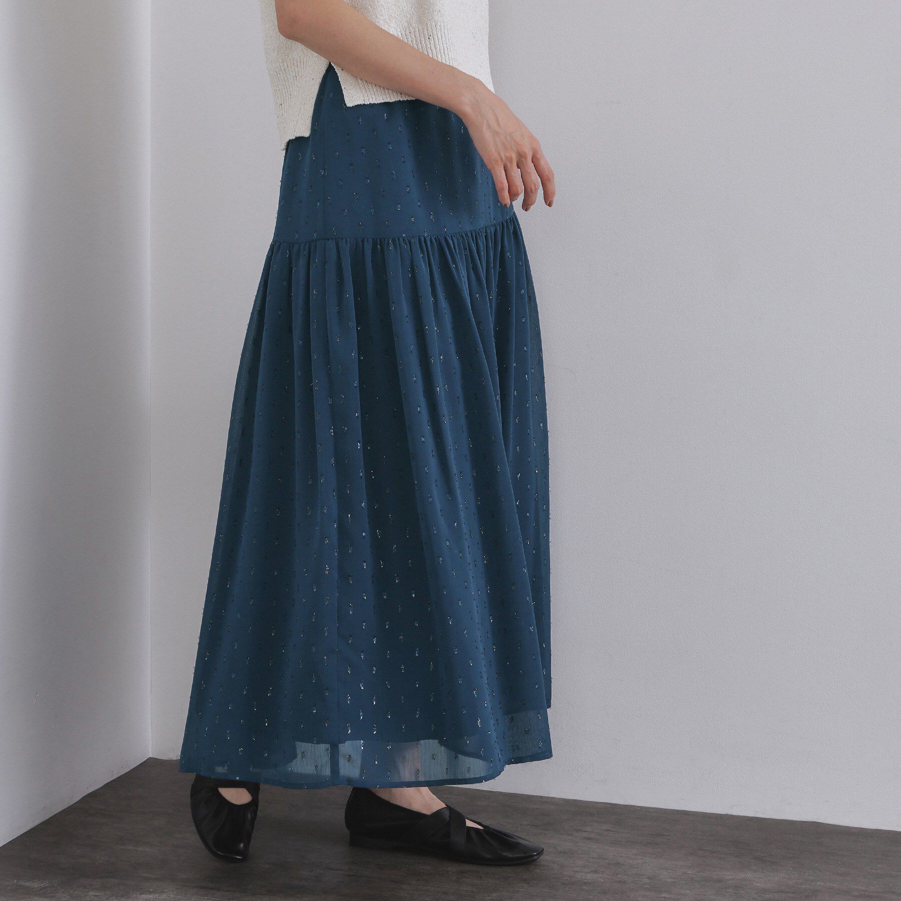 OPAQUE.CLIP「ラメドットイージーティアードスカート【洗濯機洗い可】」|スカート|ブルー(093)
