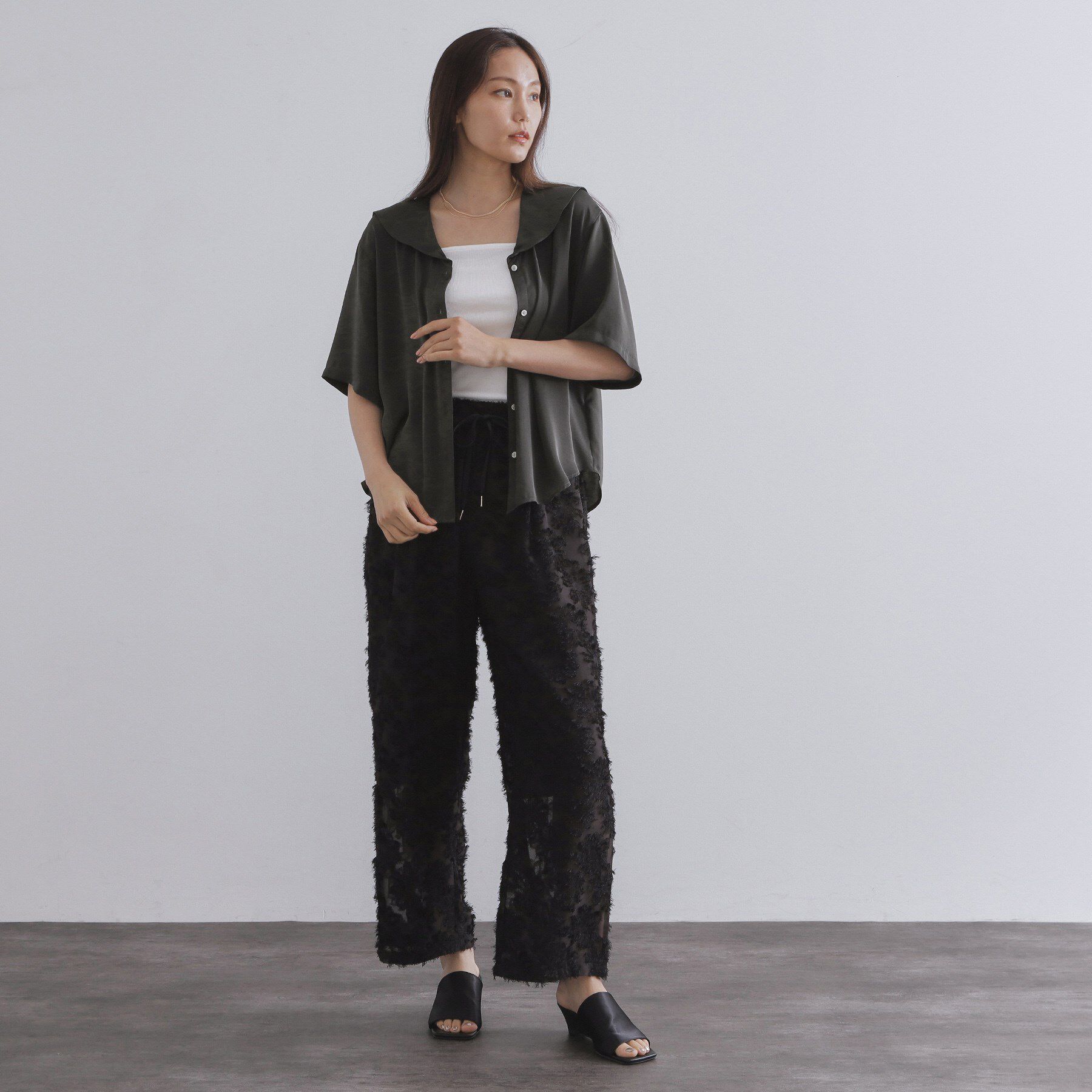 OPAQUE.CLIP「ヴィンテージサテンセーラーカラーブラウス【洗濯機洗い可】」|シャツ・ブラウス|