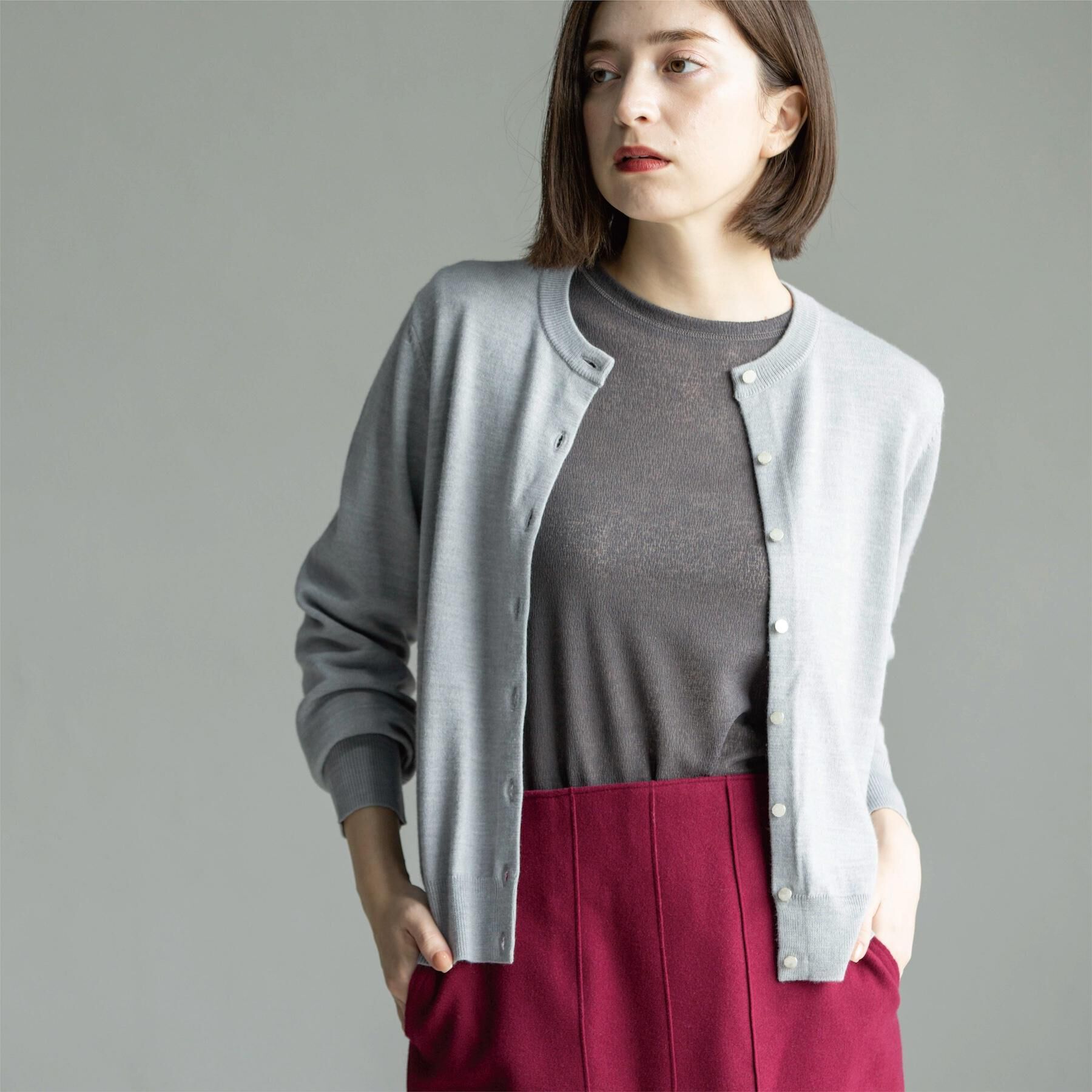 OPAQUE.CLIP「クルーニットカーディガン/エクストラファインメリノウール【THEシリーズ/洗濯機OK】」|カーディガン|