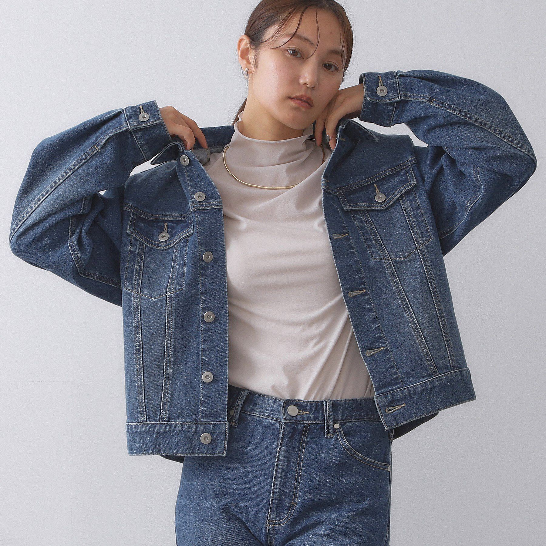 OPAQUE.CLIP「ストレッチデニムジャケット/オーガニックコットン混【洗濯機洗い可】」|デニムジャケット|