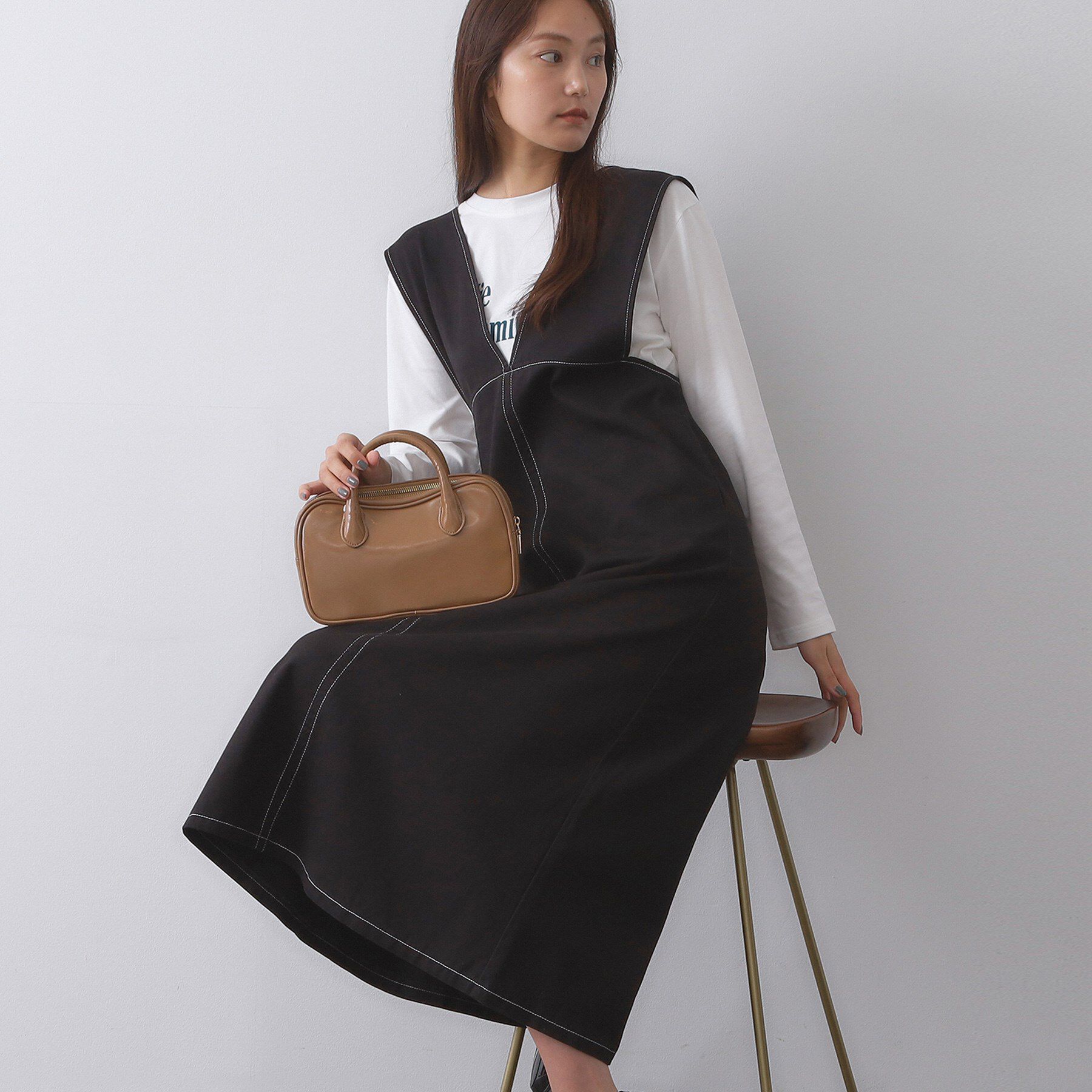 OPAQUE.CLIP「配色ステッチジャンスカ【洗濯機洗い可】」|ワンピース|ブラック(019)