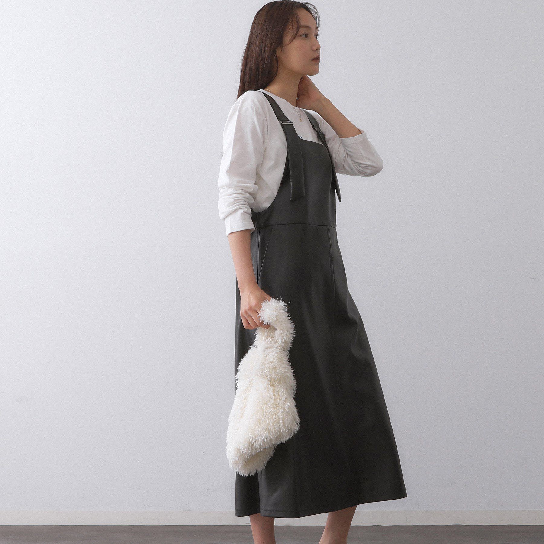 OPAQUE.CLIP「レザー調フレアジャンスカ【洗える】」|ワンピース|