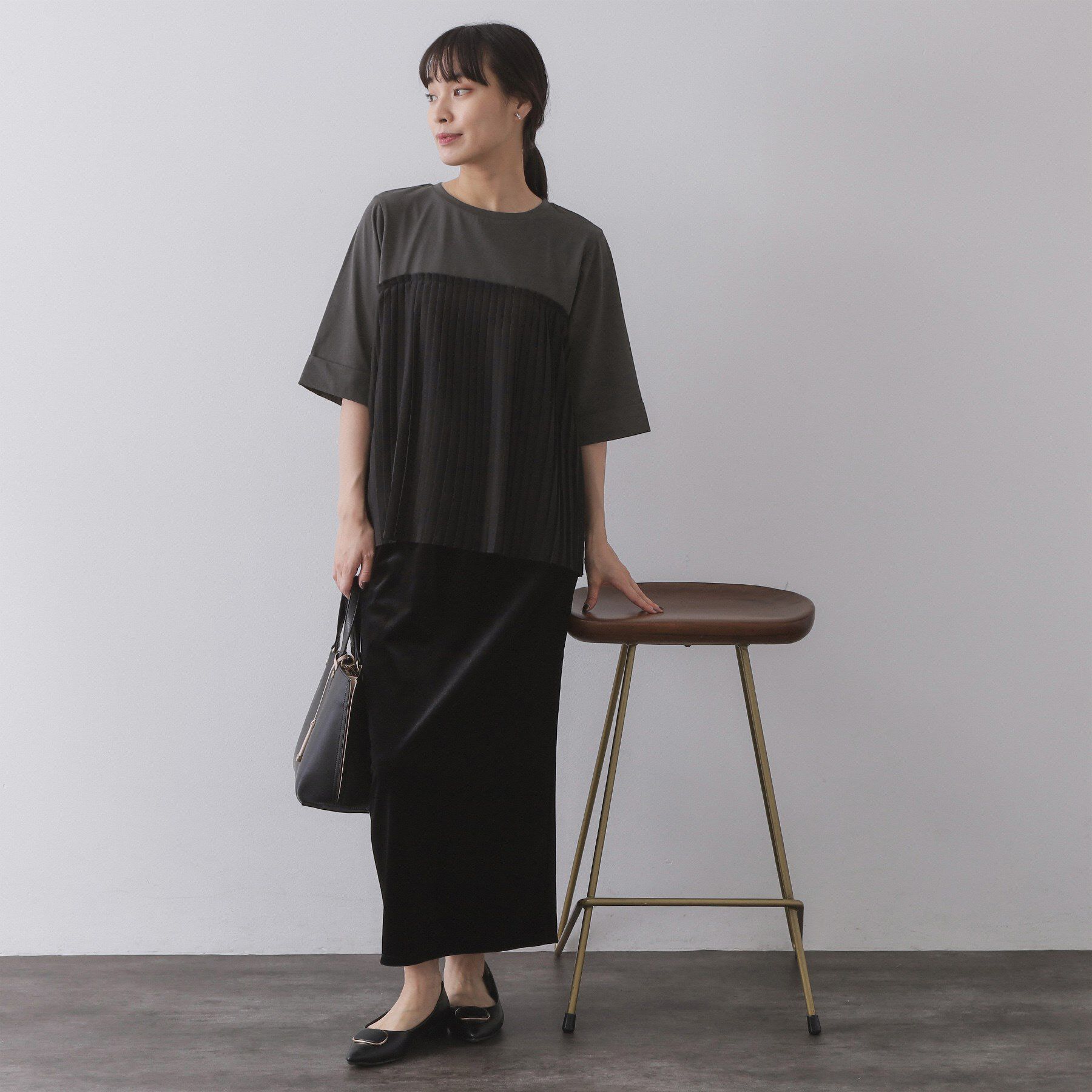 OPAQUE.CLIP「プリーツドッキングカットソー【洗濯機OK】」|Tシャツ・カットソー|