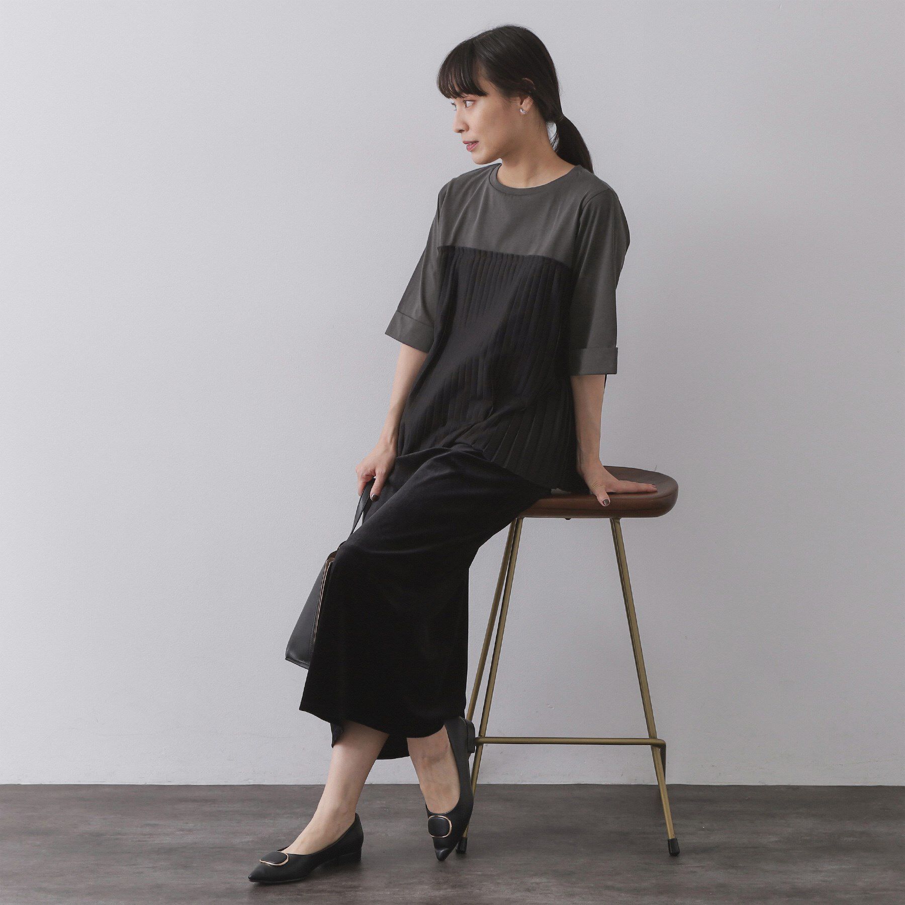 OPAQUE.CLIP「プリーツドッキングカットソー【洗濯機OK】」|Tシャツ・カットソー|