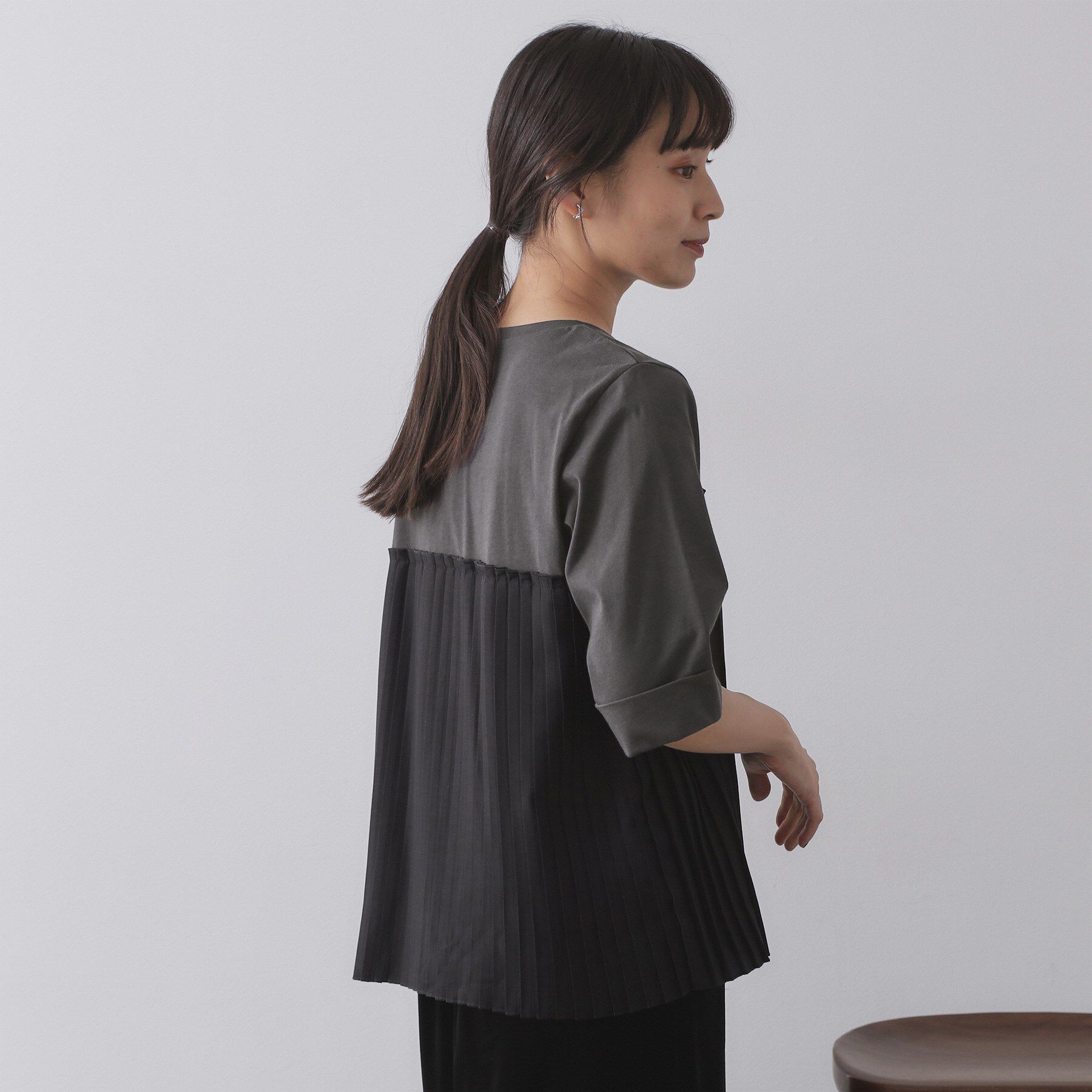 OPAQUE.CLIP「プリーツドッキングカットソー【洗濯機OK】」|Tシャツ・カットソー|