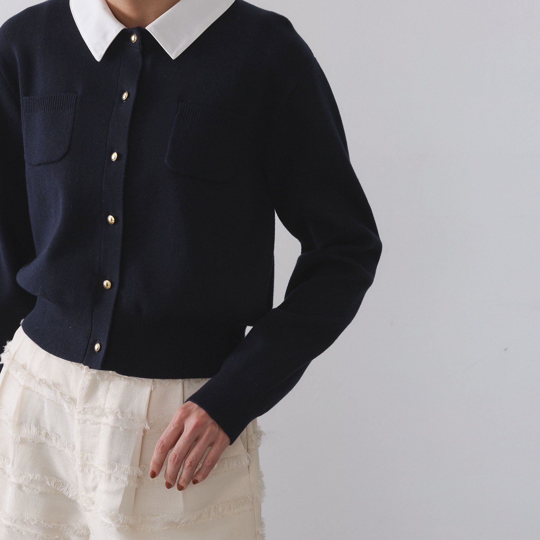 OPAQUE.CLIP「《andGIRL掲載》金ボタンニットカーディガン/衿取り外し可【洗濯機OK】」|カーディガン|