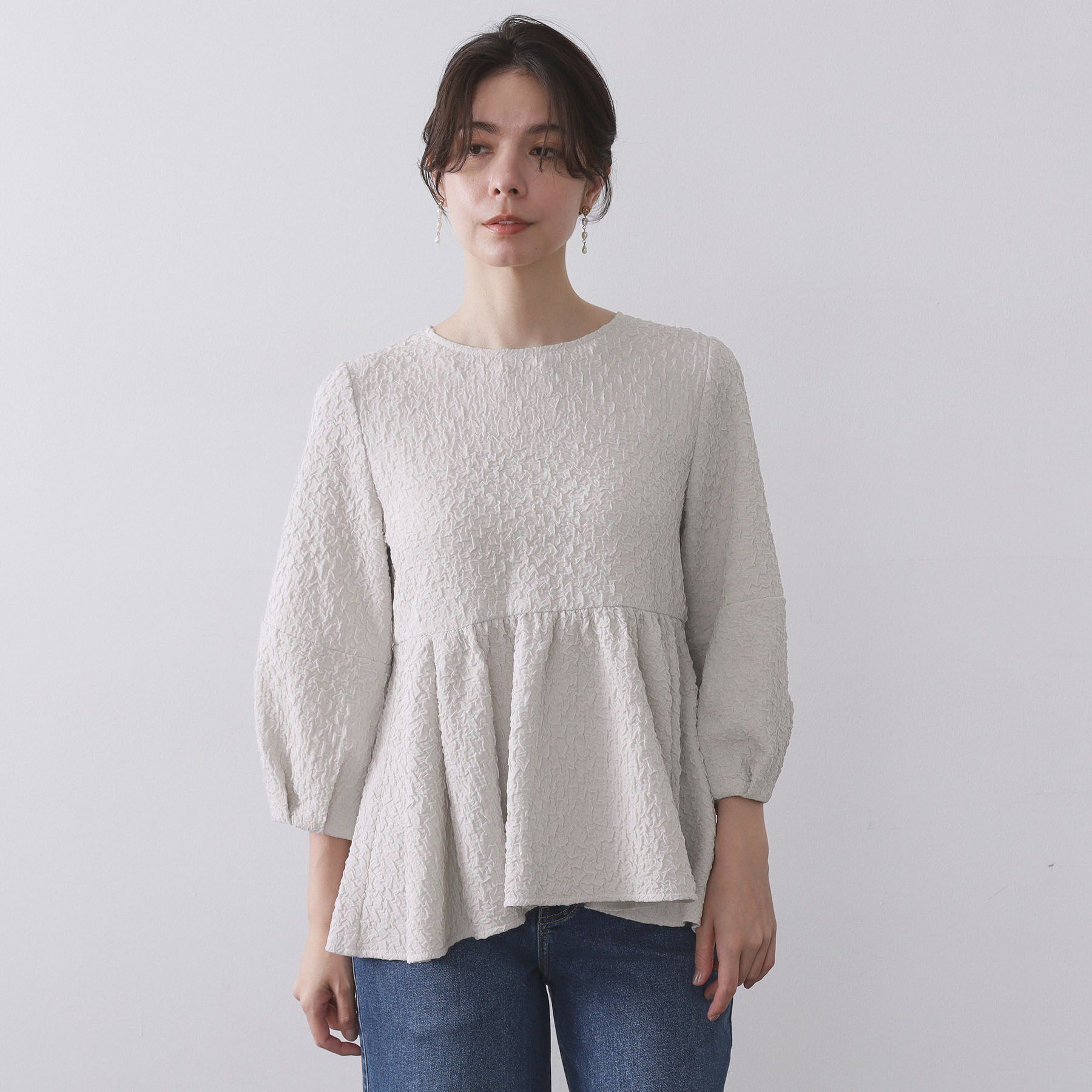 OPAQUE.CLIP「ふくれジャカードペプラムブラウス【洗濯機OK】」|シャツ・ブラウス|