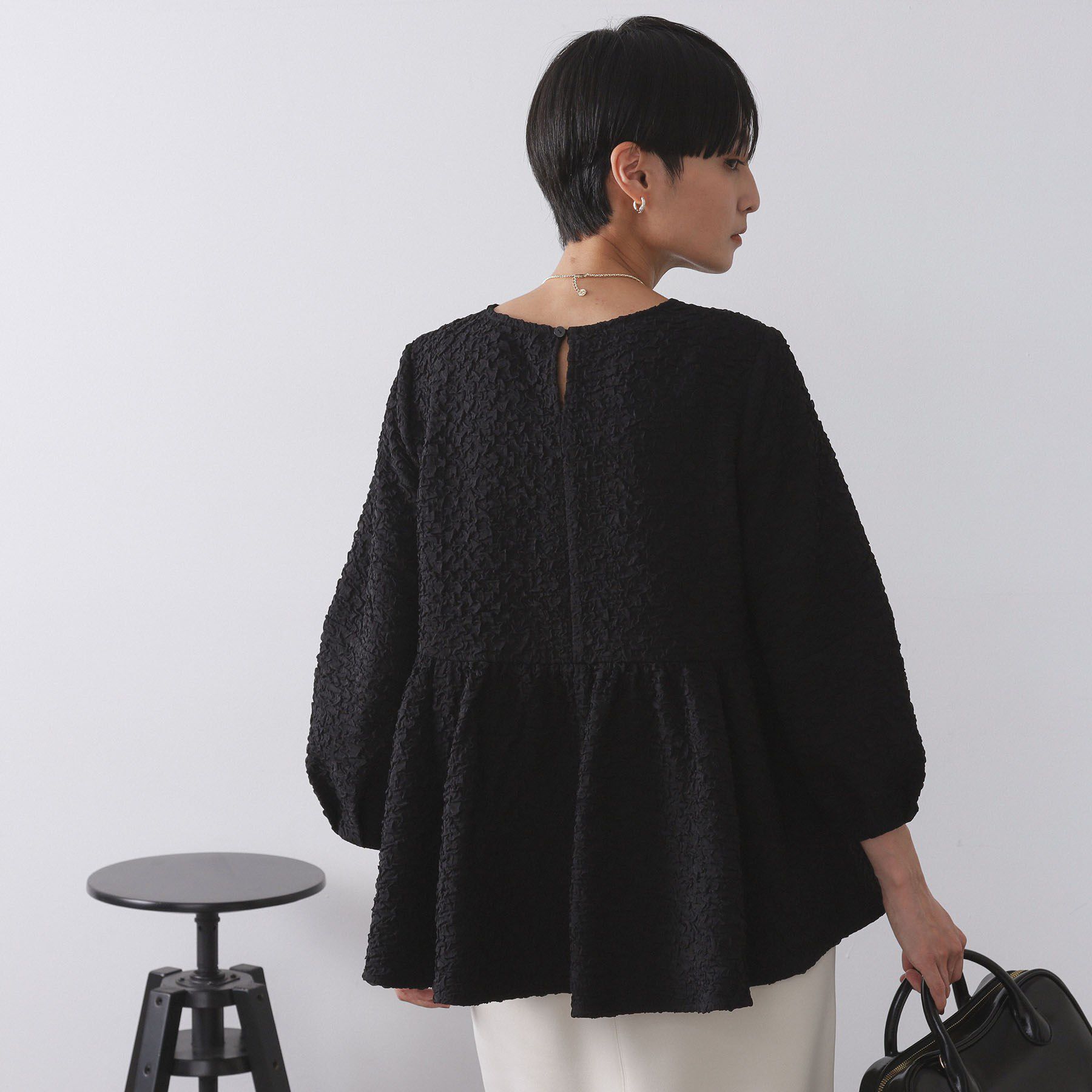 OPAQUE.CLIP「ふくれジャカードペプラムブラウス【洗濯機OK】」|シャツ・ブラウス|