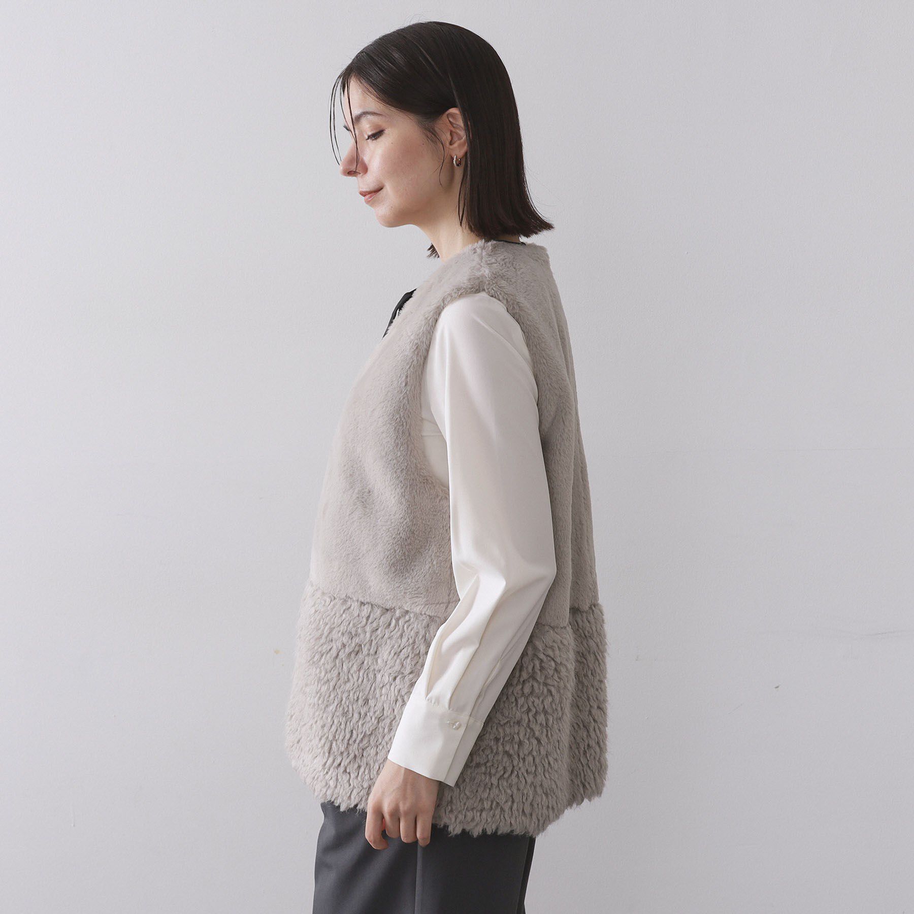 OPAQUE.CLIP「フェイクファー&times;フェイクボアドッキングジレ【洗濯機OK】」|ベスト・ジレ|