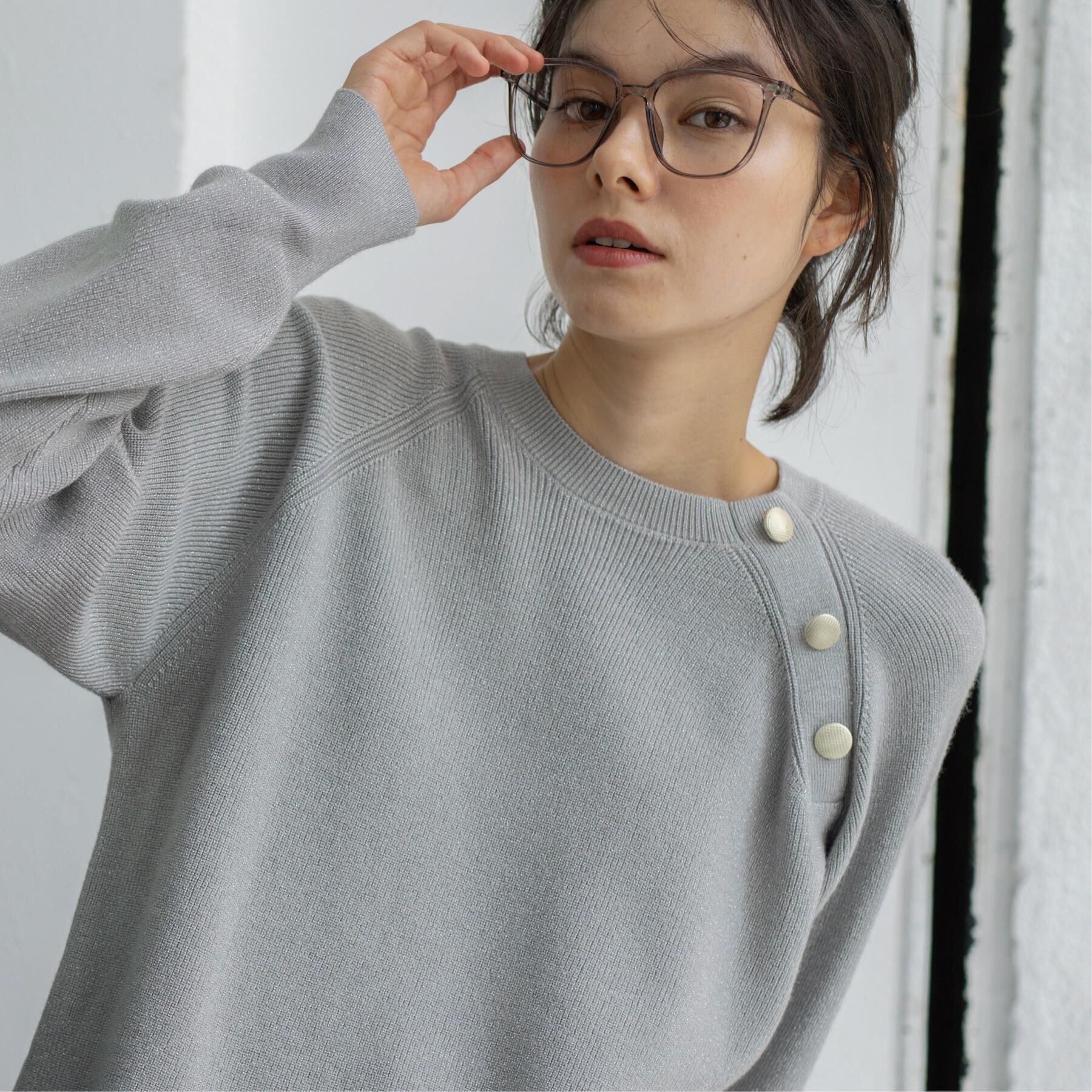 OPAQUE.CLIP「ボタンデザインラメニット【洗濯機OK】」|ニット・セーター|