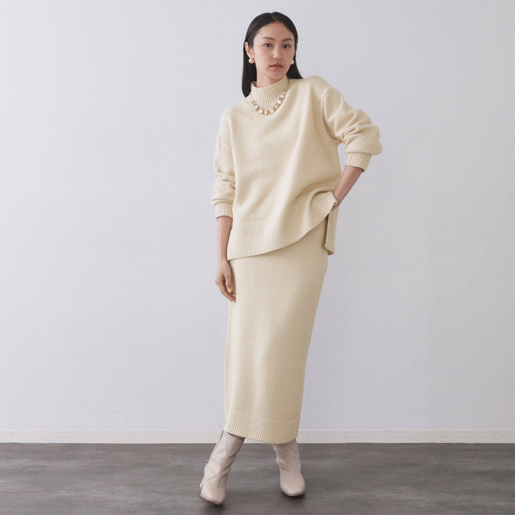 OPAQUE.CLIP「ラメスパンコールハイネックニット/セットアップ対応可【洗濯機OK】」|ニット・セーター|