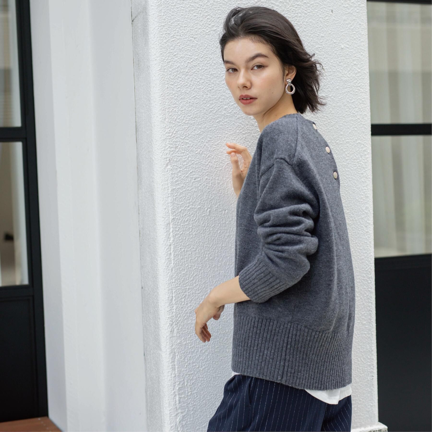 OPAQUE.CLIP「バックボタンリラクシーニット【洗濯機OK】」|ニット・セーター|