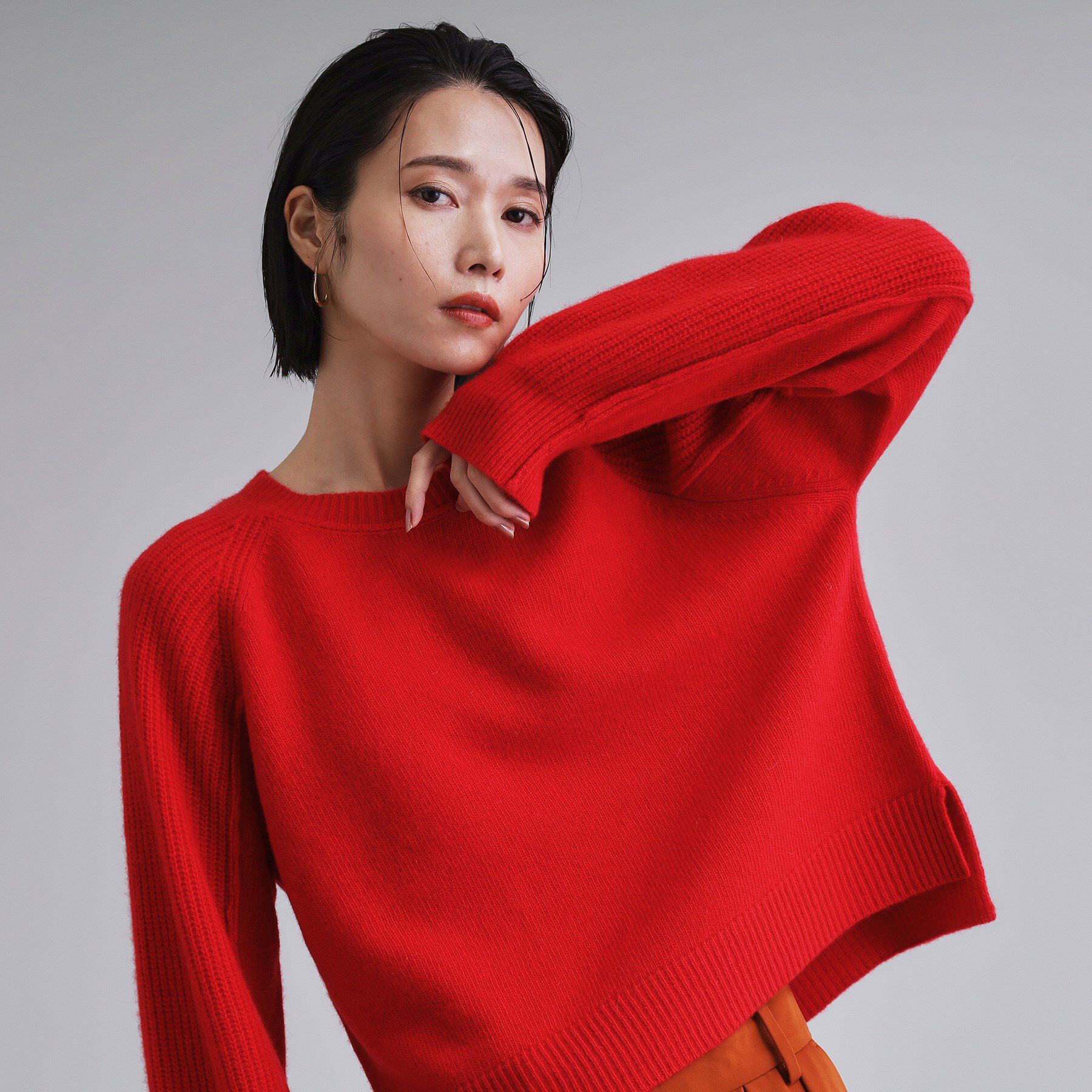 OPAQUE.CLIP「【es】メリノウール クルーミドルゲージニット」|ニット・セーター|レッド(062)