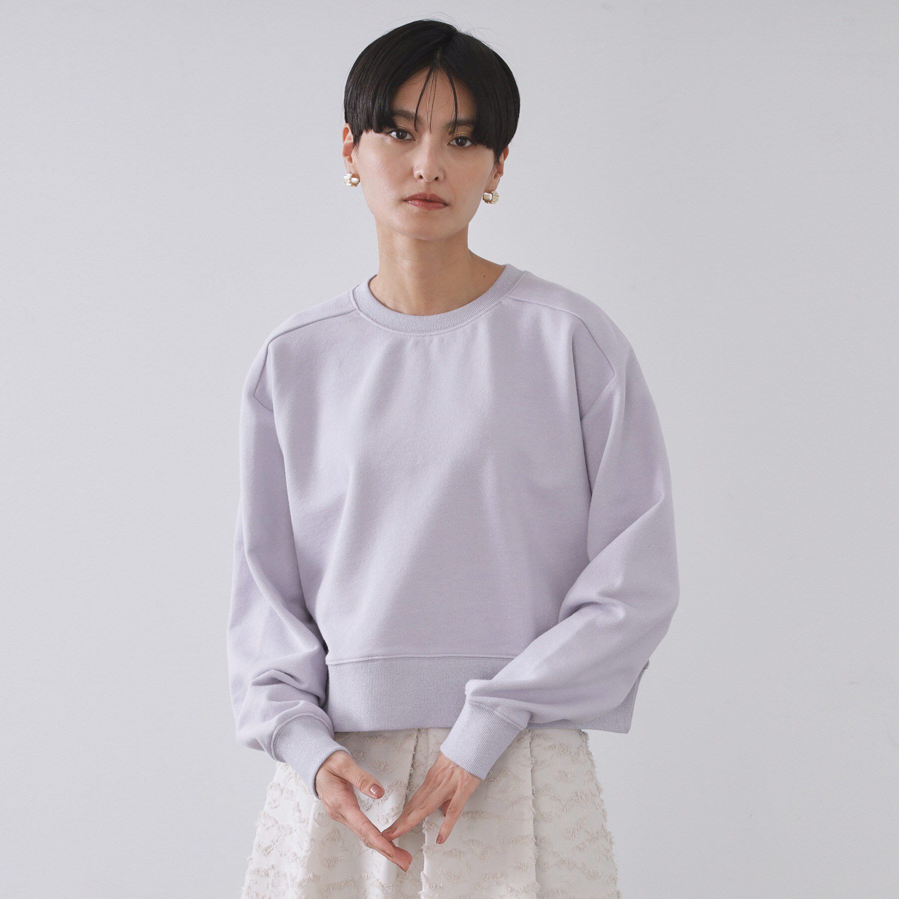 OPAQUE.CLIP「ラメ裏毛ショートプルオーバー【洗濯機OK】」|パーカー|