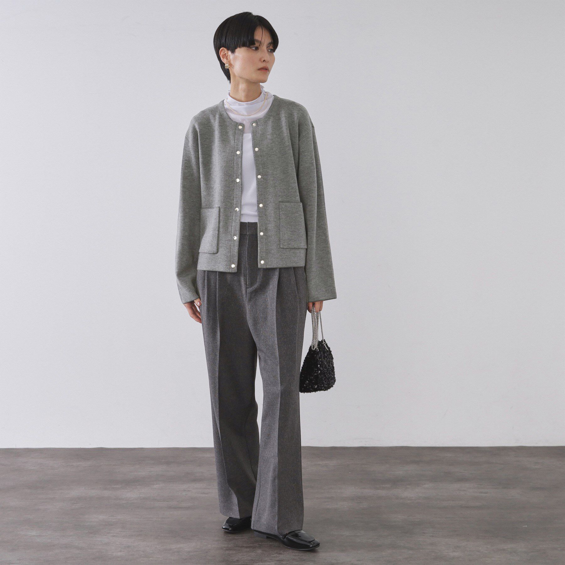 OPAQUE.CLIP「スナップボタン ダブルフェイス配色ニットカーディガン【洗濯機OK】」|カーディガン|