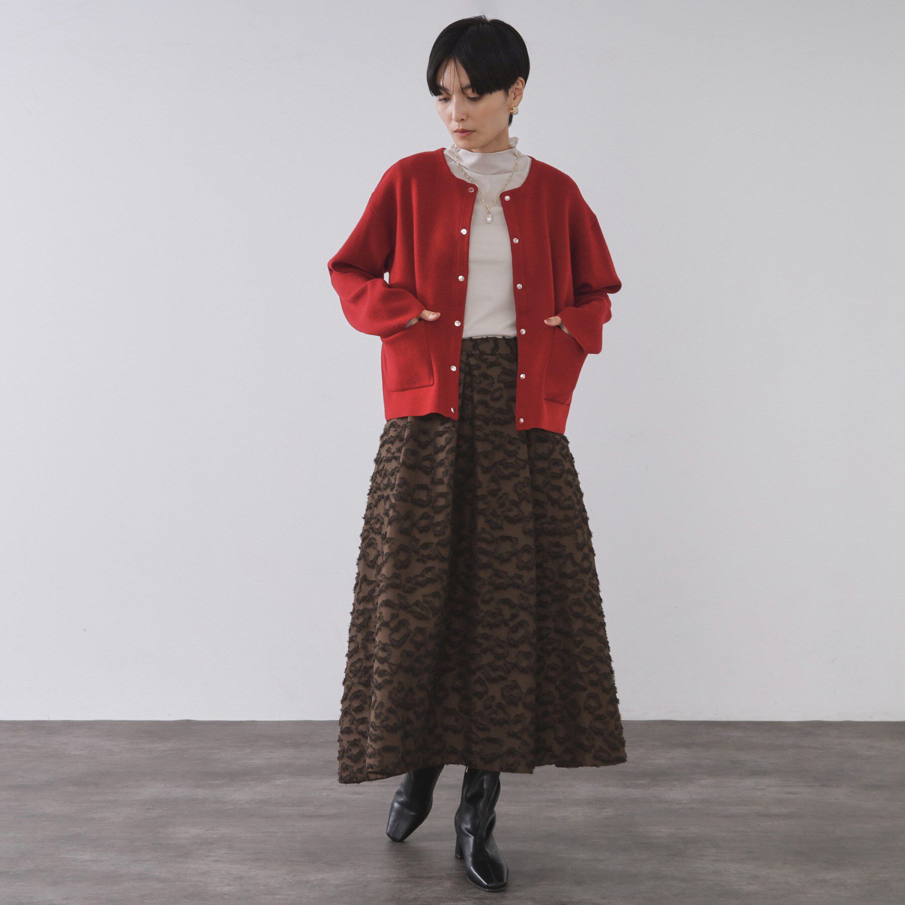 OPAQUE.CLIP「スナップボタン ダブルフェイス配色ニットカーディガン【洗濯機OK】」|カーディガン|