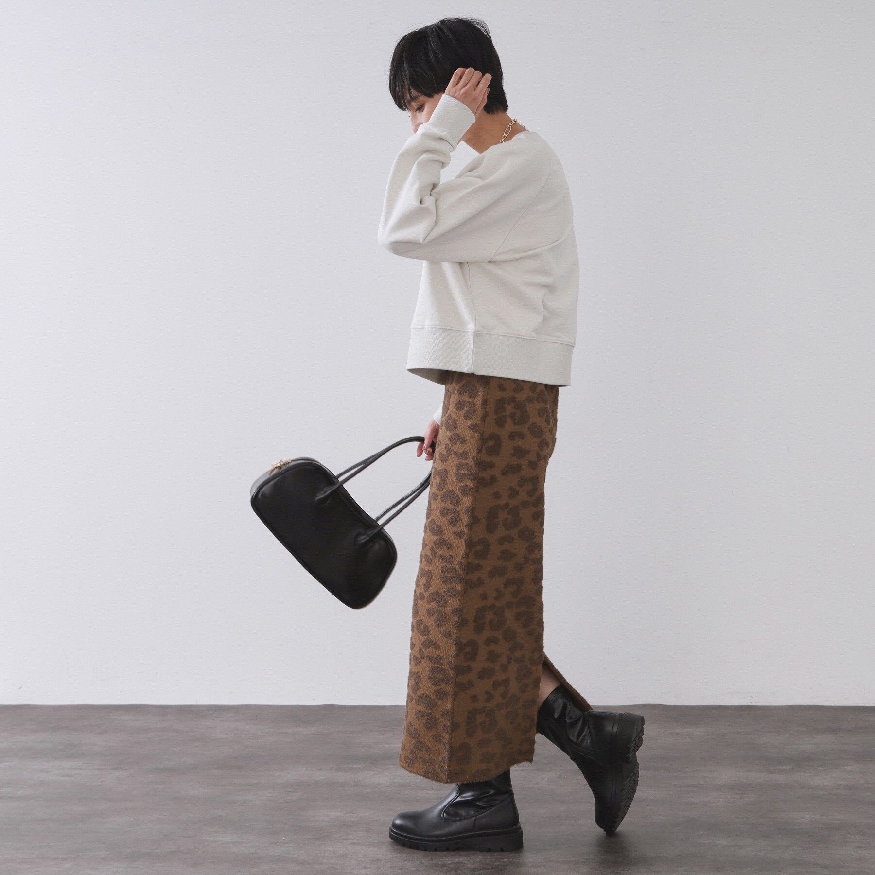 OPAQUE.CLIP「レオパードジャカードニットスカート【洗濯機OK】」|スカート|