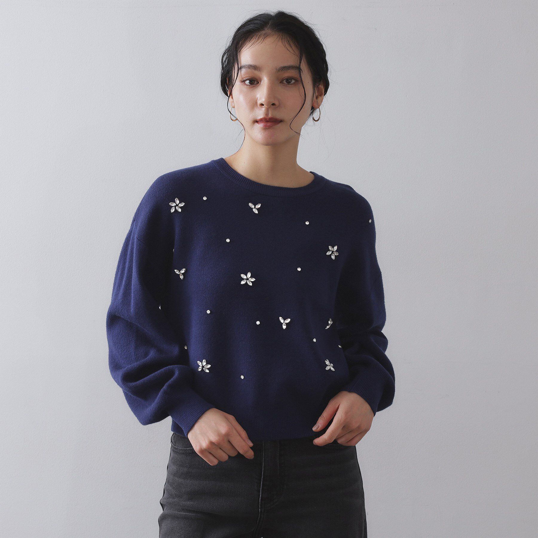 OPAQUE.CLIP「ビジューニットトップス【洗える】」|ニット・セーター|