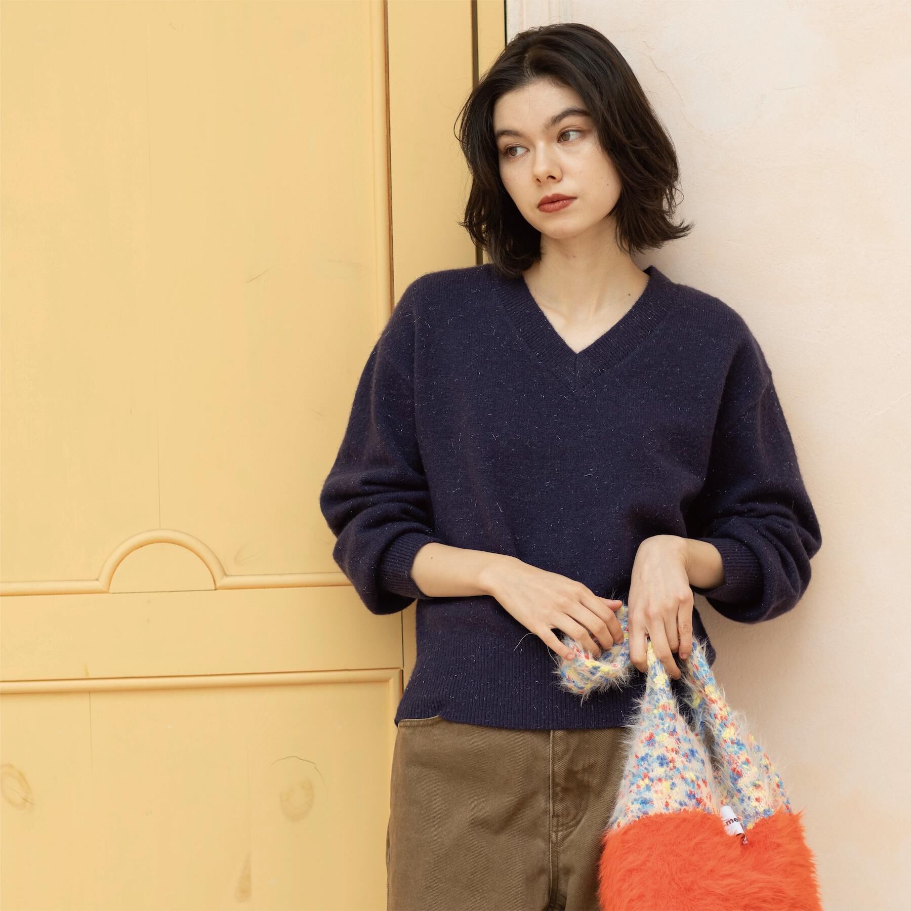 OPAQUE.CLIP「Vネックラメニット【洗濯機OK】」|ニット・セーター|