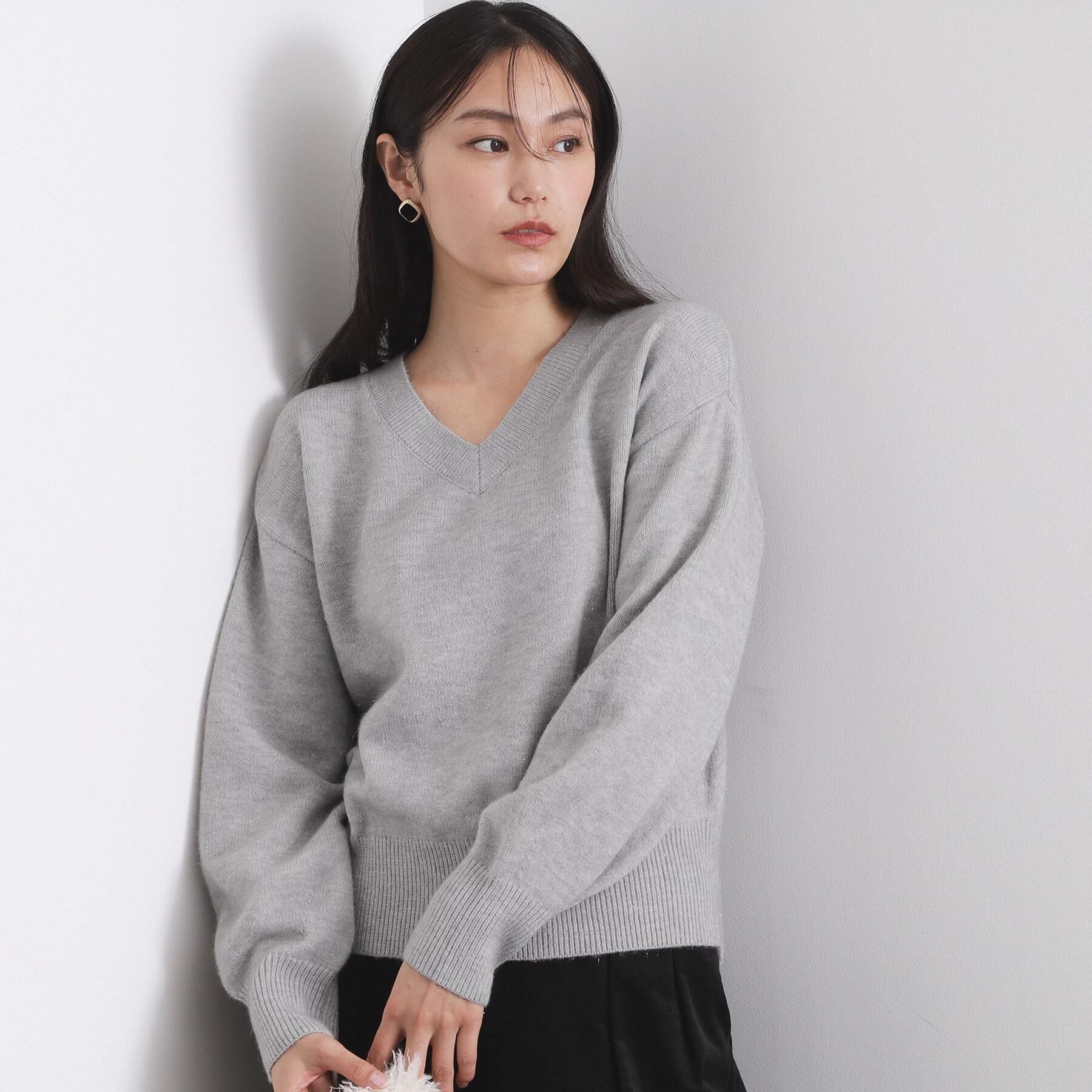 OPAQUE.CLIP「Vネックラメニット【洗濯機OK】」|ニット・セーター|