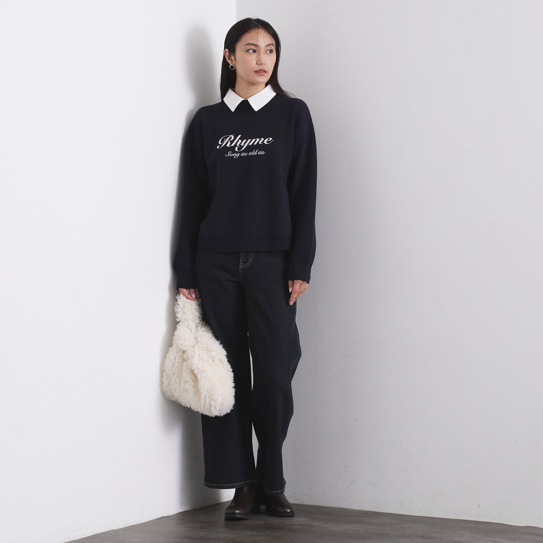 OPAQUE.CLIP「襟付きロゴジャカードニット【洗濯機OK】」|ニット・セーター|