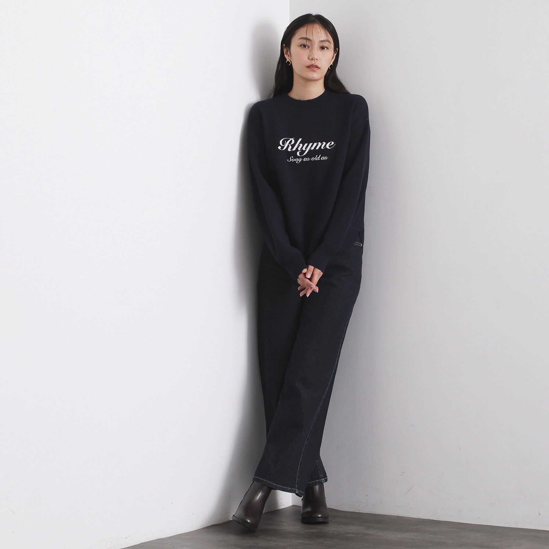 OPAQUE.CLIP「襟付きロゴジャカードニット【洗濯機OK】」|ニット・セーター|