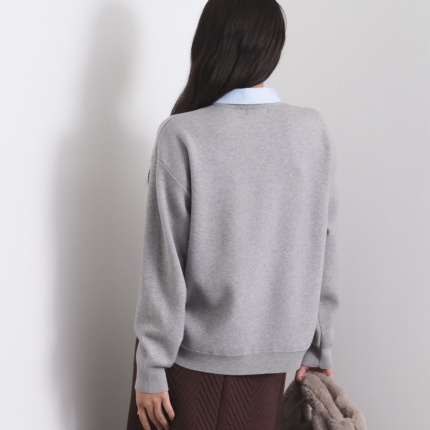 OPAQUE.CLIP「襟付きロゴジャカードニット【洗濯機OK】」|ニット・セーター|