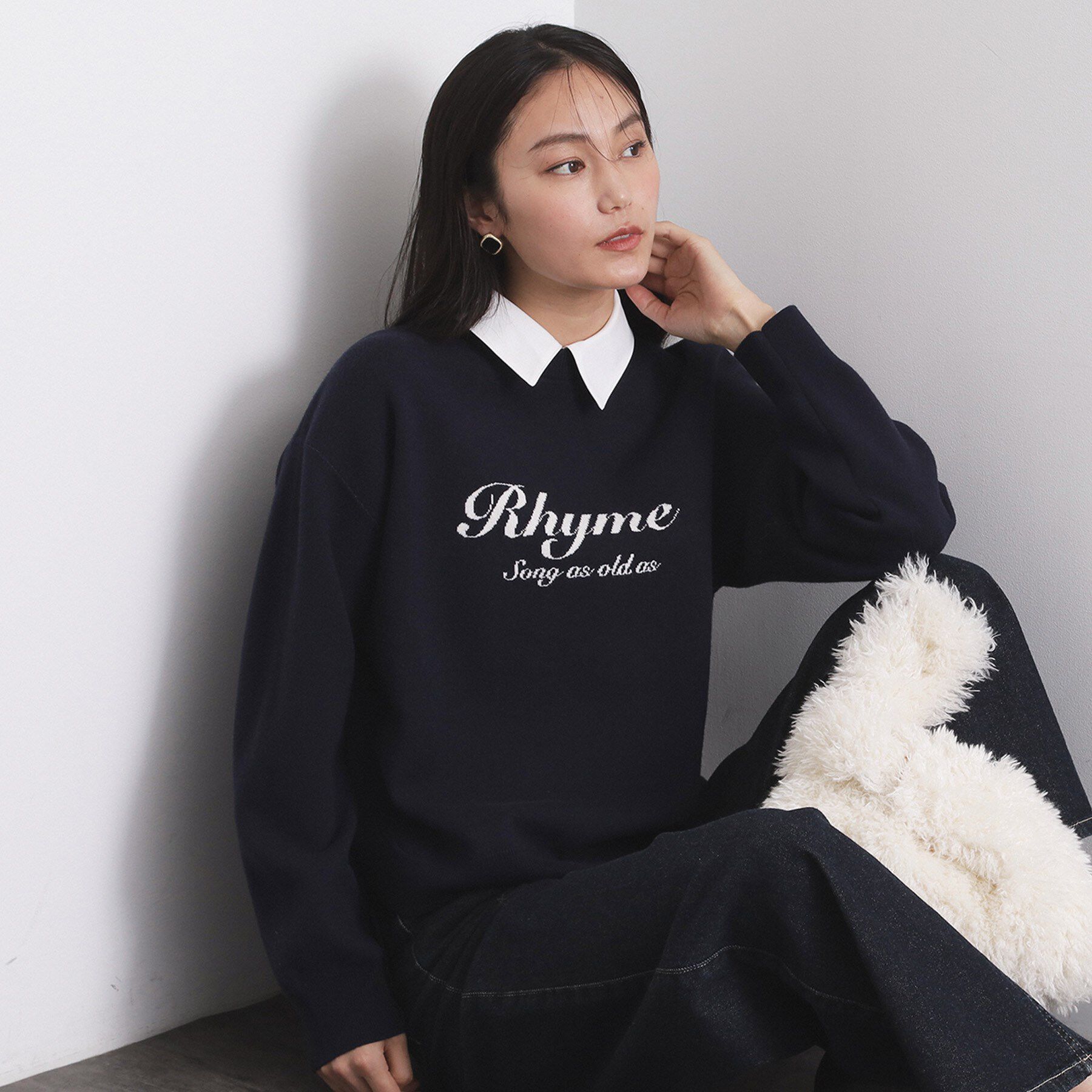 OPAQUE.CLIP「襟付きロゴジャカードニット【洗濯機OK】」|ニット・セーター|