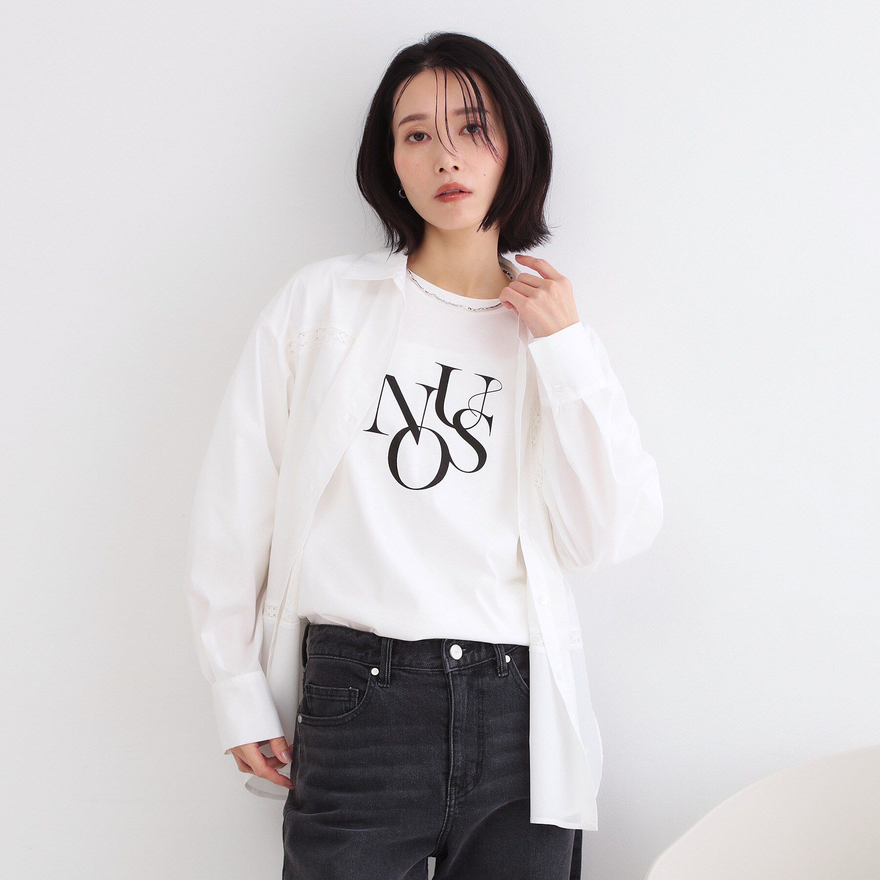 OPAQUE.CLIP「レーストリミングシャツ【洗濯機OK】」|シャツ・ブラウス|