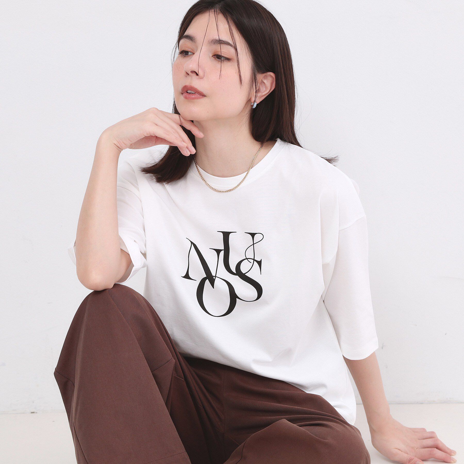 OPAQUE.CLIP「リラクシーロゴプリントTシャツ【洗濯機OK】」|Tシャツ・カットソー|ホワイト(001)