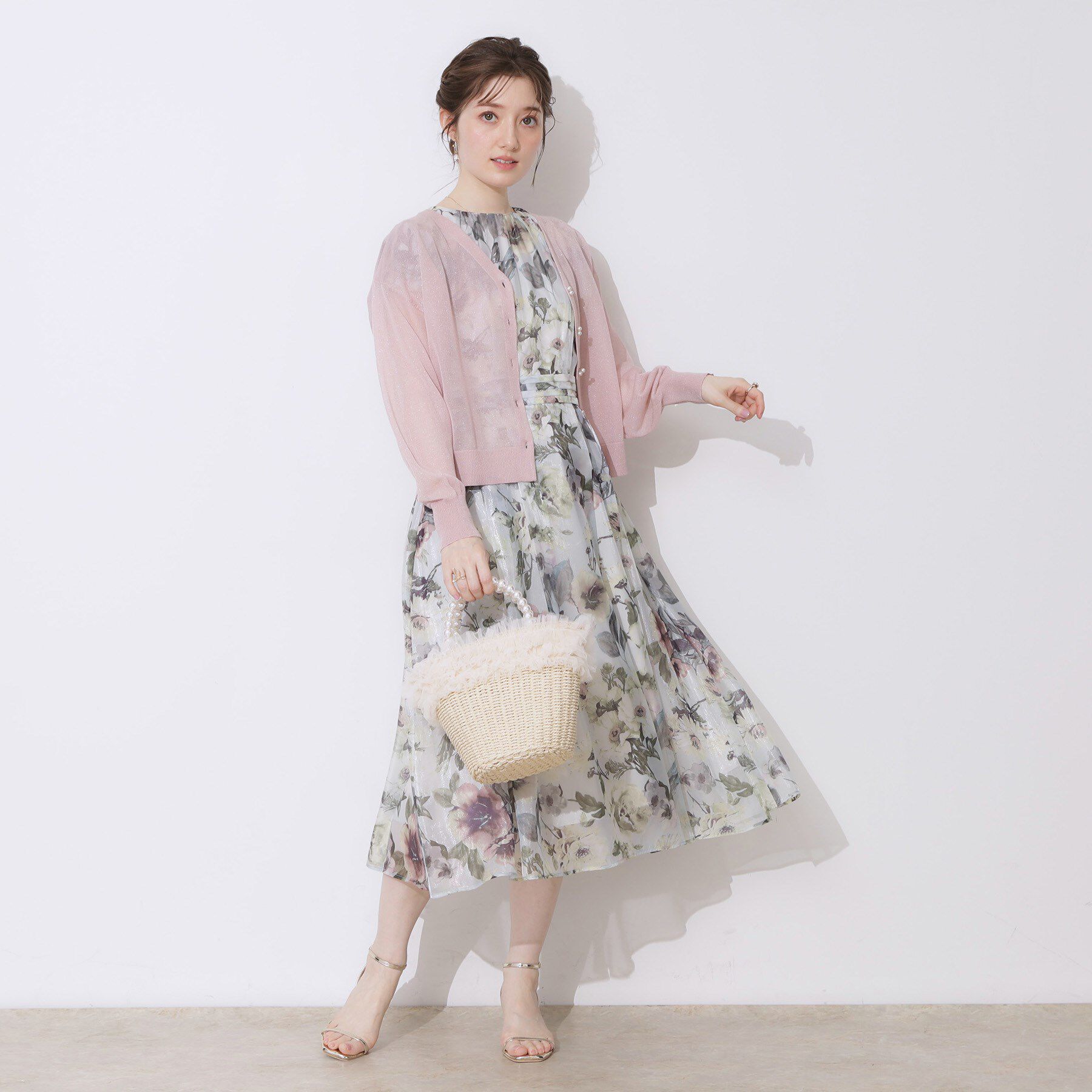 Couture broach「【上品な透け感・通勤】ダブルパール調釦シアーカーディガン」|カーディガン|