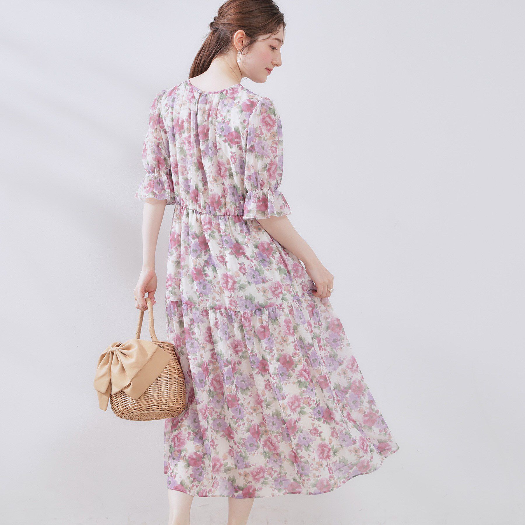 Couture broach「【一枚で着映える・大人可愛い】かすれプリント楊柳ワンピース」|ワンピース|
